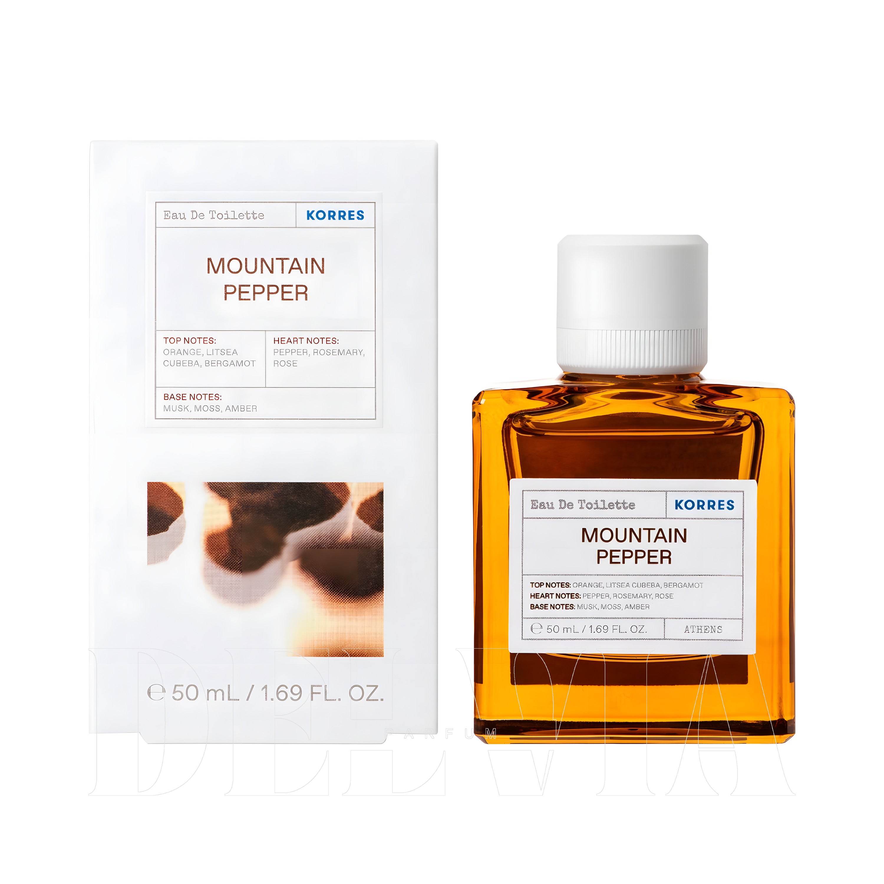 Korres Mountain Pepper 2 ml dekant parfüm — kutu ve şişe görseli