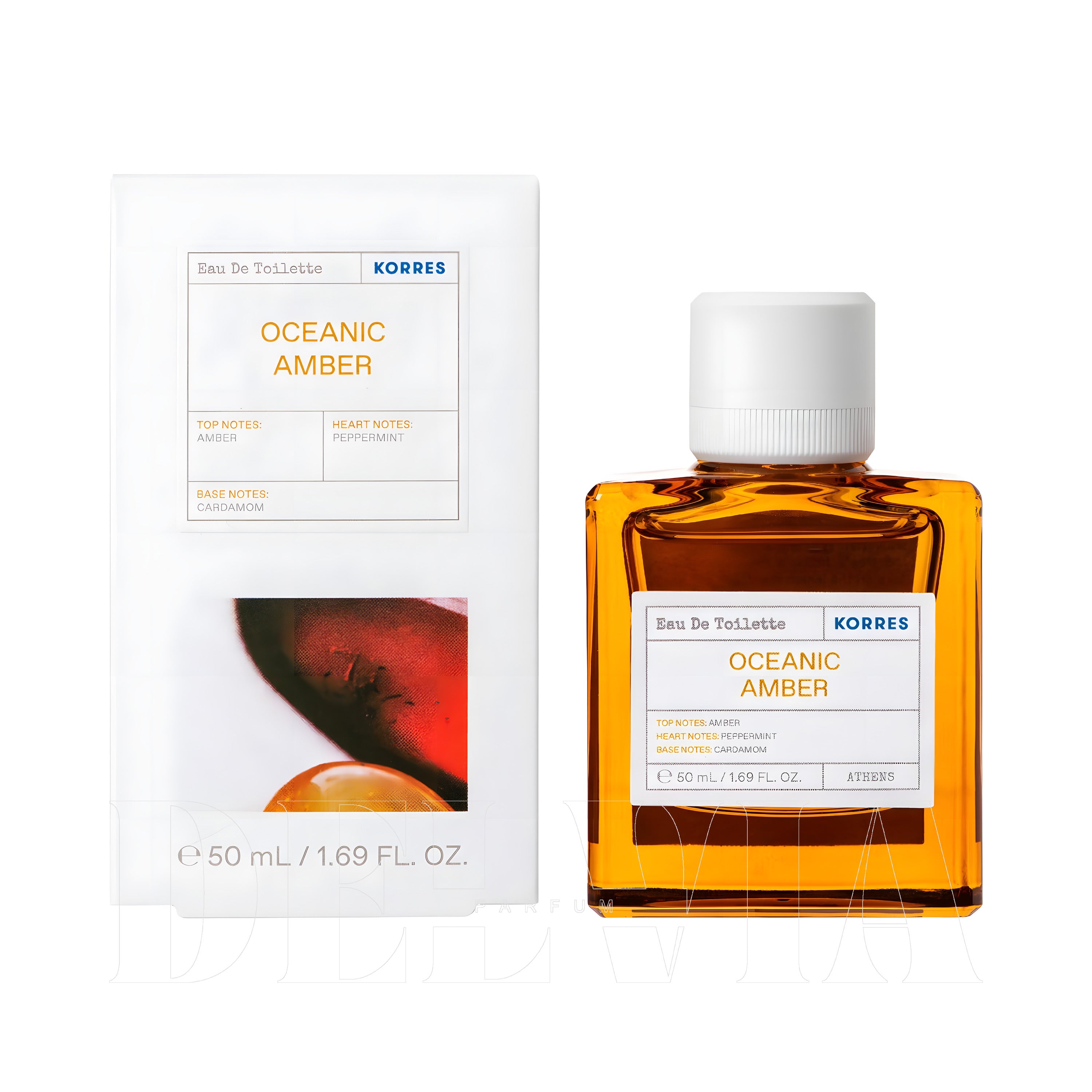 Korres Oceanic Amber 5 ml dekant parfüm — kutu ve şişe görseli