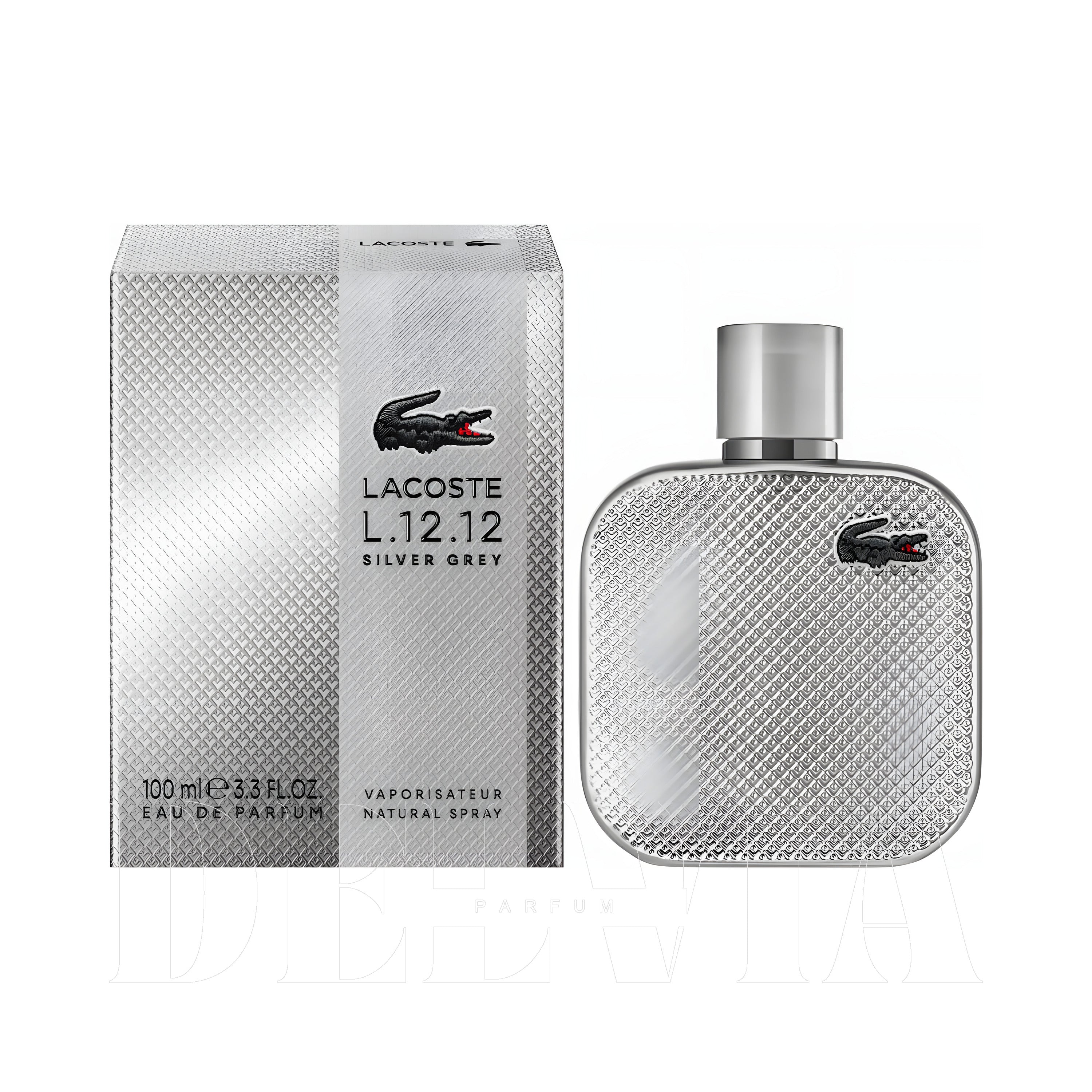 Lacoste L 12 12 Silver Grey 3 ml dekant parfüm — kutu ve şişe görseli