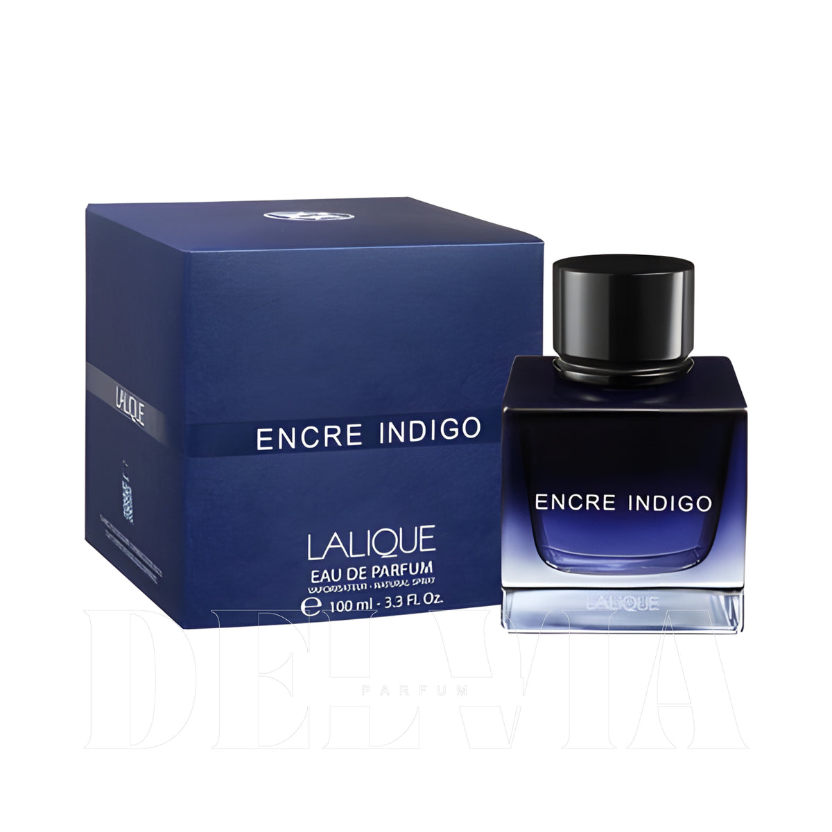 Lalique Encre Indigo 1 ml dekant parfüm — kutu ve şişe görseli
