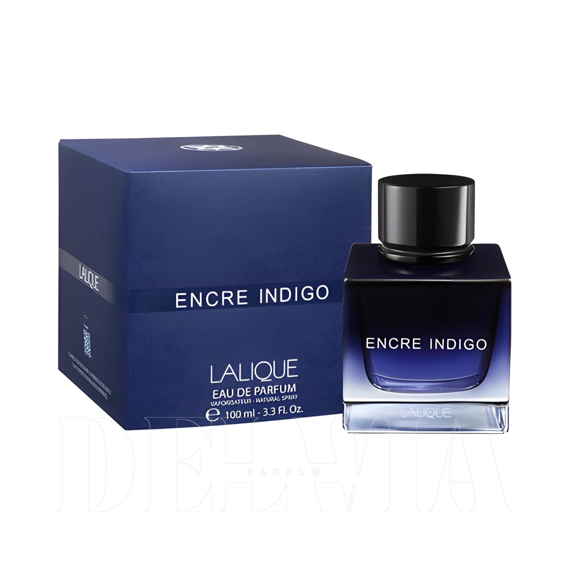 Lalique Encre Indigo 8 ml dekant parfüm — kutu ve şişe görseli