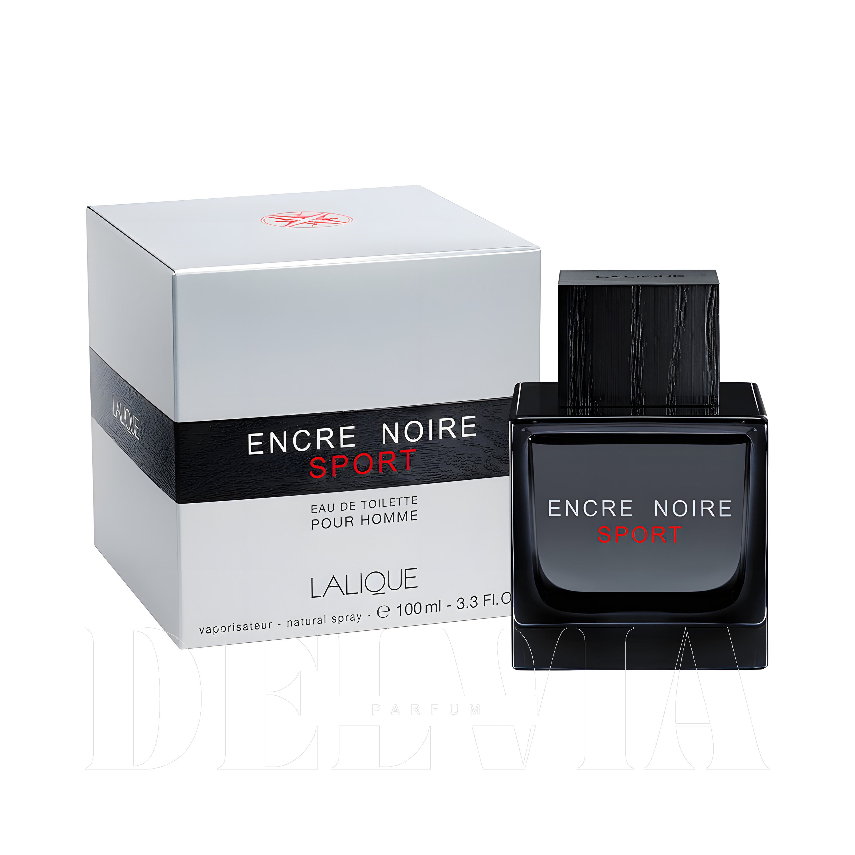 Lalique Encre Noire Sport Edt 3 ml dekant parfüm — kutu ve şişe görseli