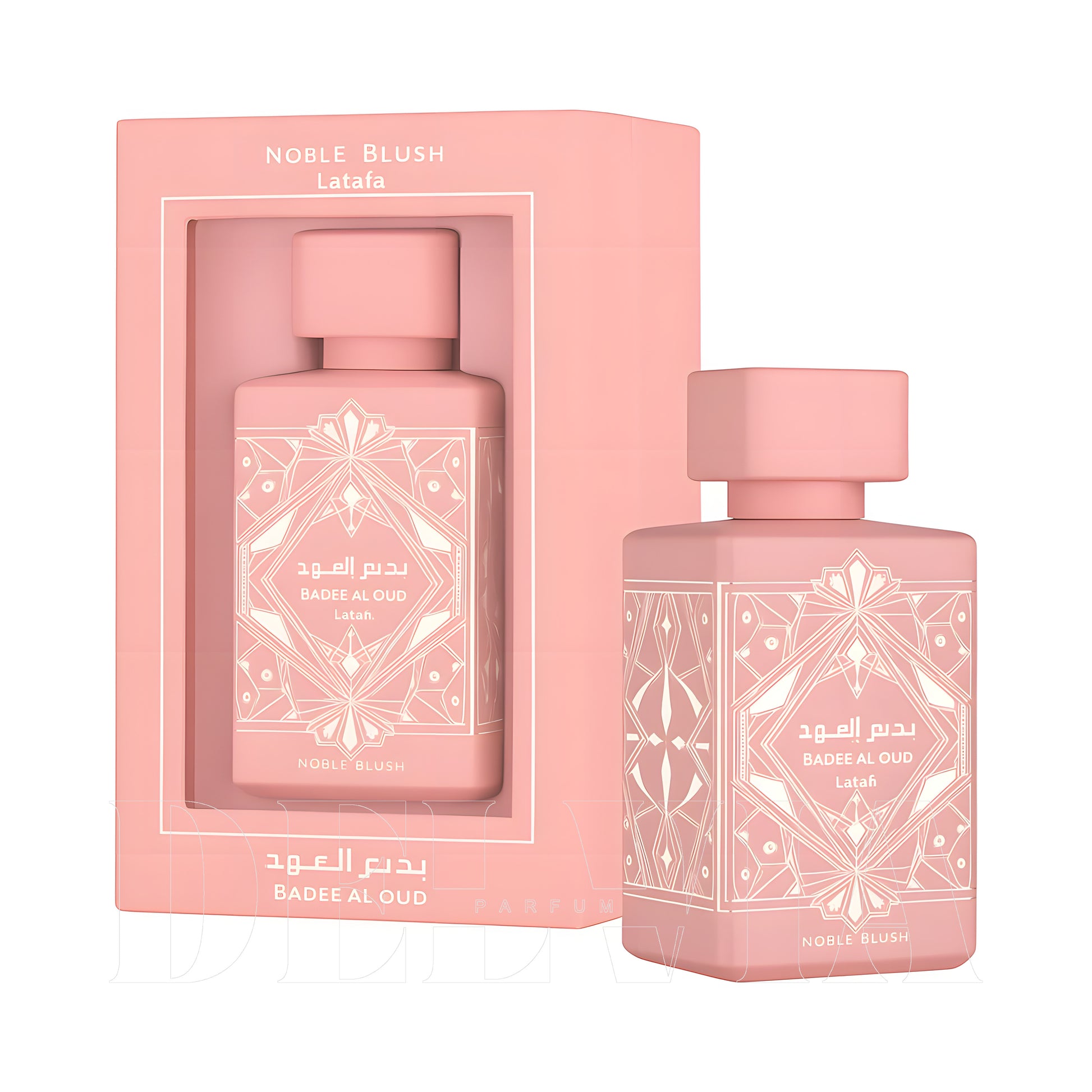Lattafa Bade E Al Oud Noble Blush 30 ml dekant parfüm — kutu ve şişe görseli