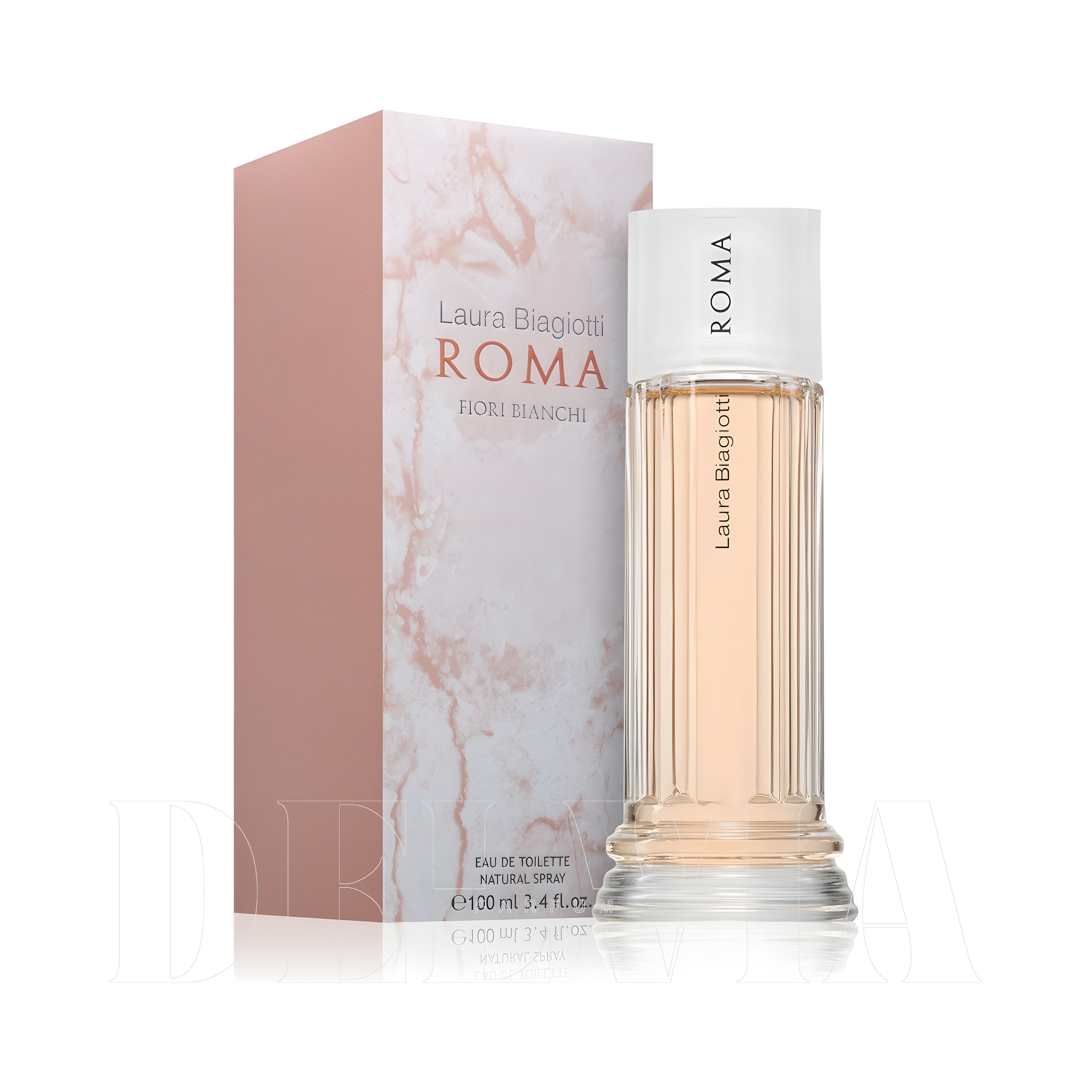 Laura Biagiotti Roma Fiori Bianchi 15 ml dekant parfüm — kutu ve şişe görseli