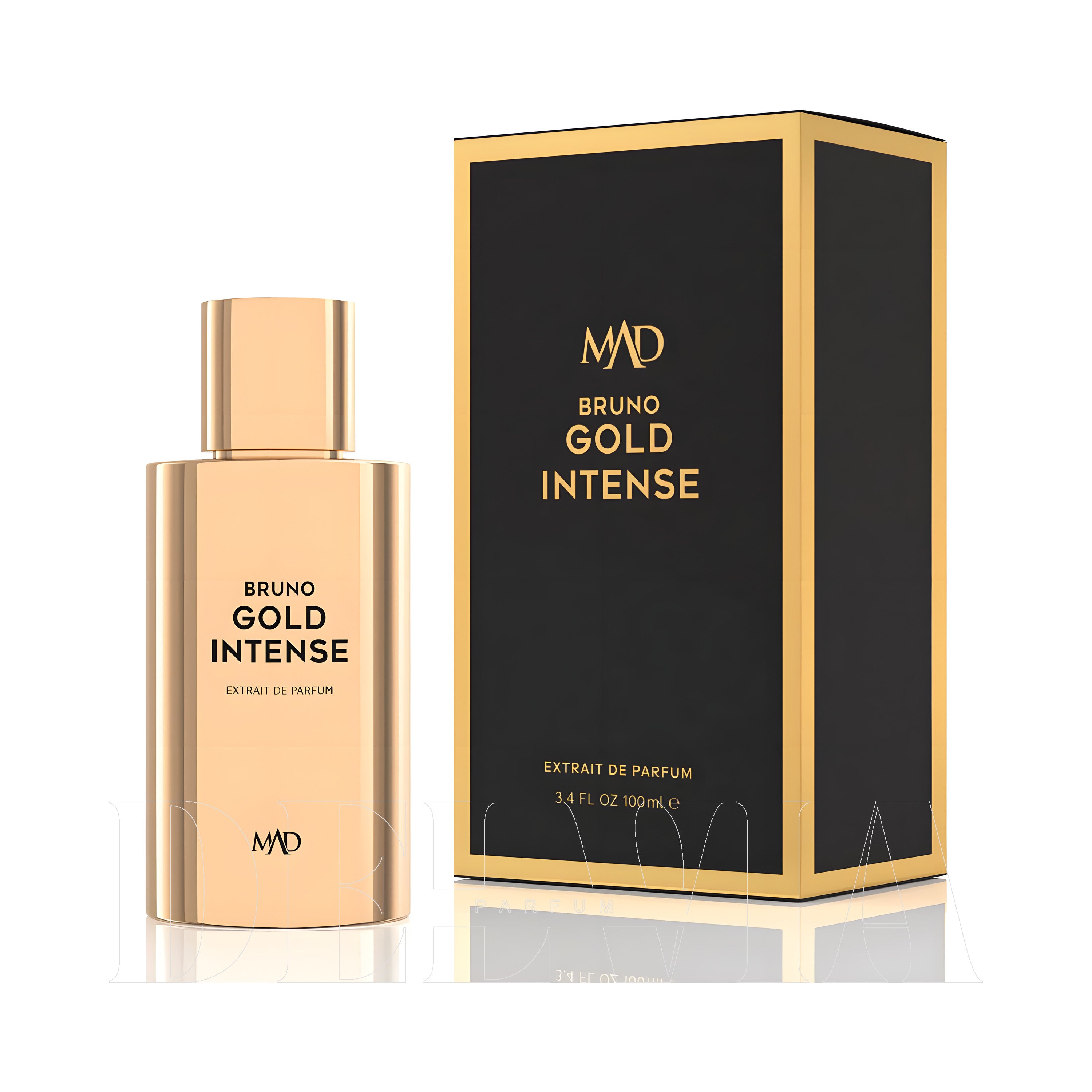 Mad Bruno Gold Intense 20 ml dekant parfüm — kutu ve şişe görseli