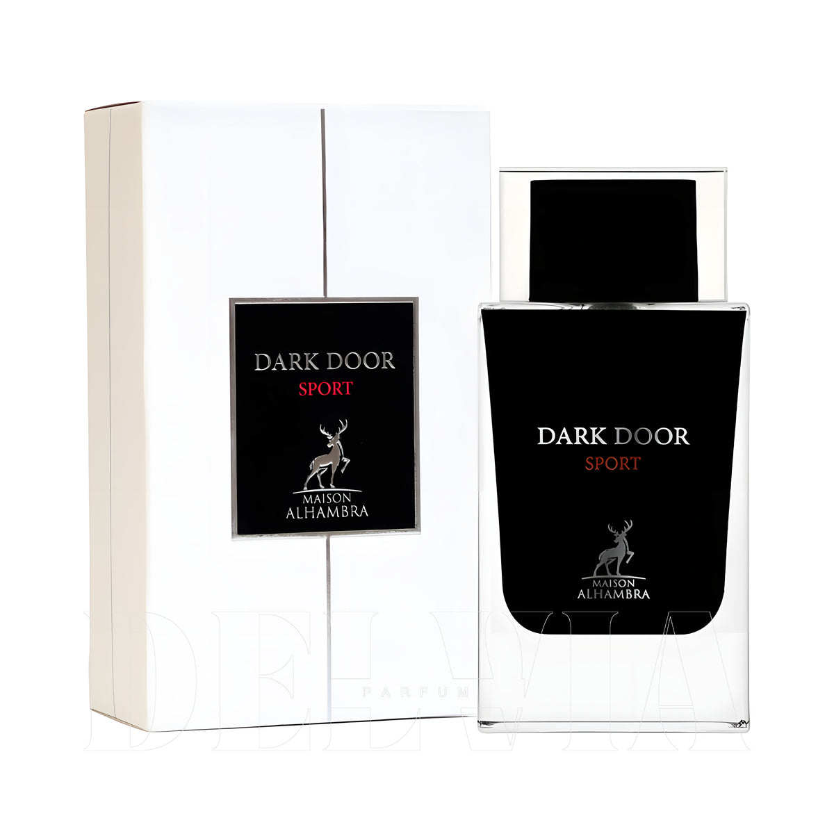 Maison Alhambra Dark Door Sport Edp 2 ml dekant parfüm — kutu ve şişe görseli