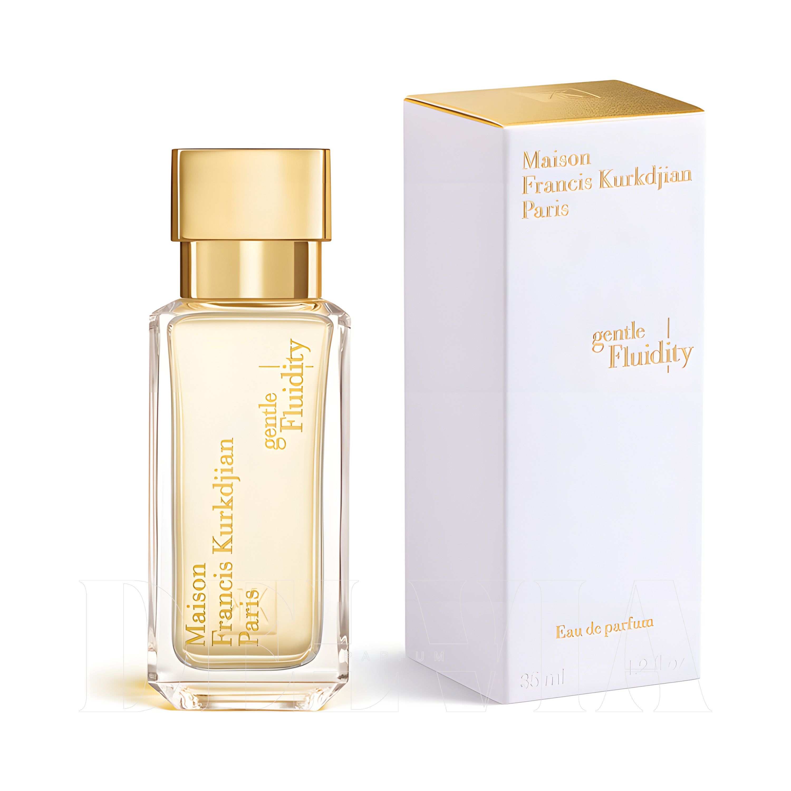 Maison Francis Kurkdjian Gentle Fluidity Gold 8 ml dekant parfüm — kutu ve şişe görseli