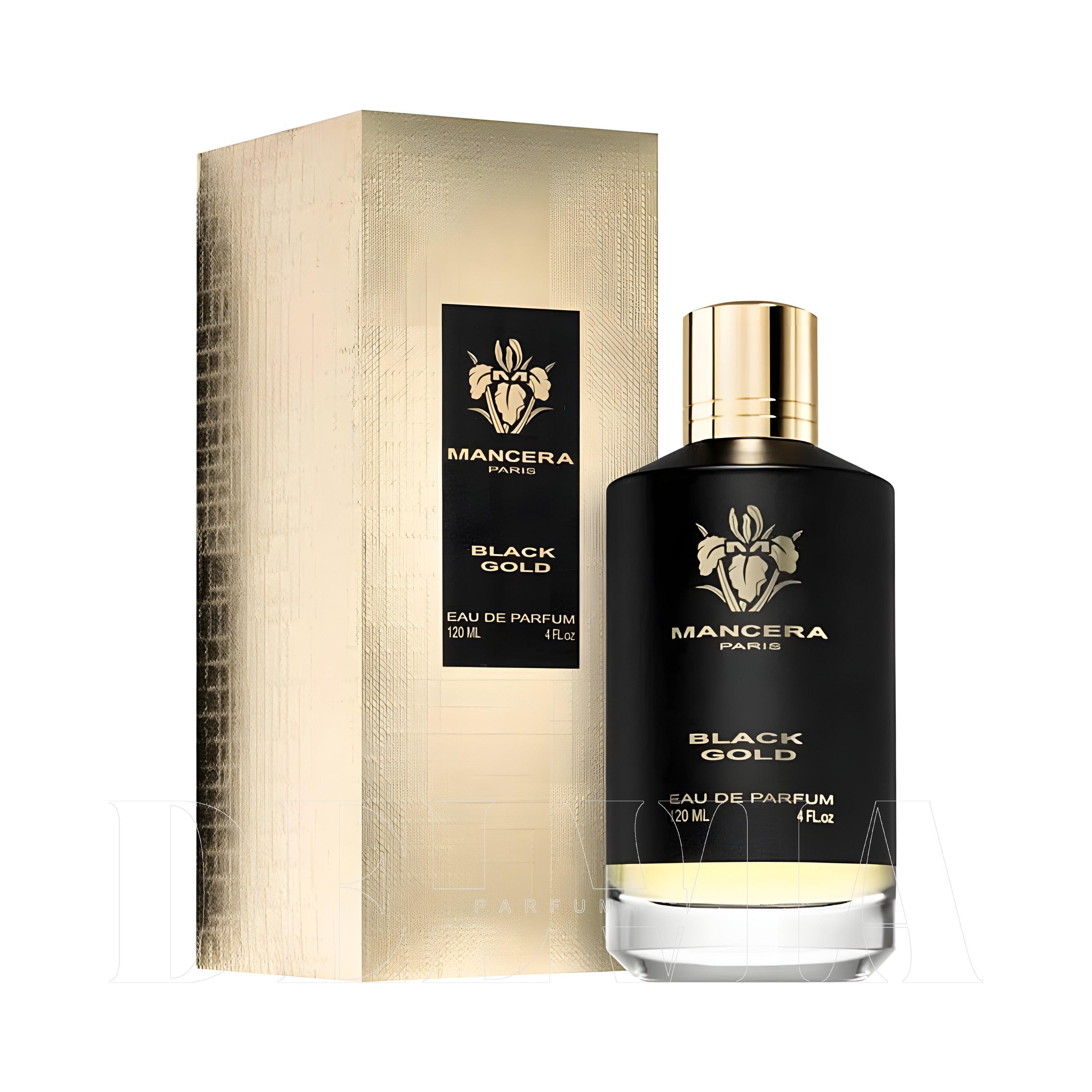 Mancera Black Gold 8 ml dekant parfüm — kutu ve şişe görseli