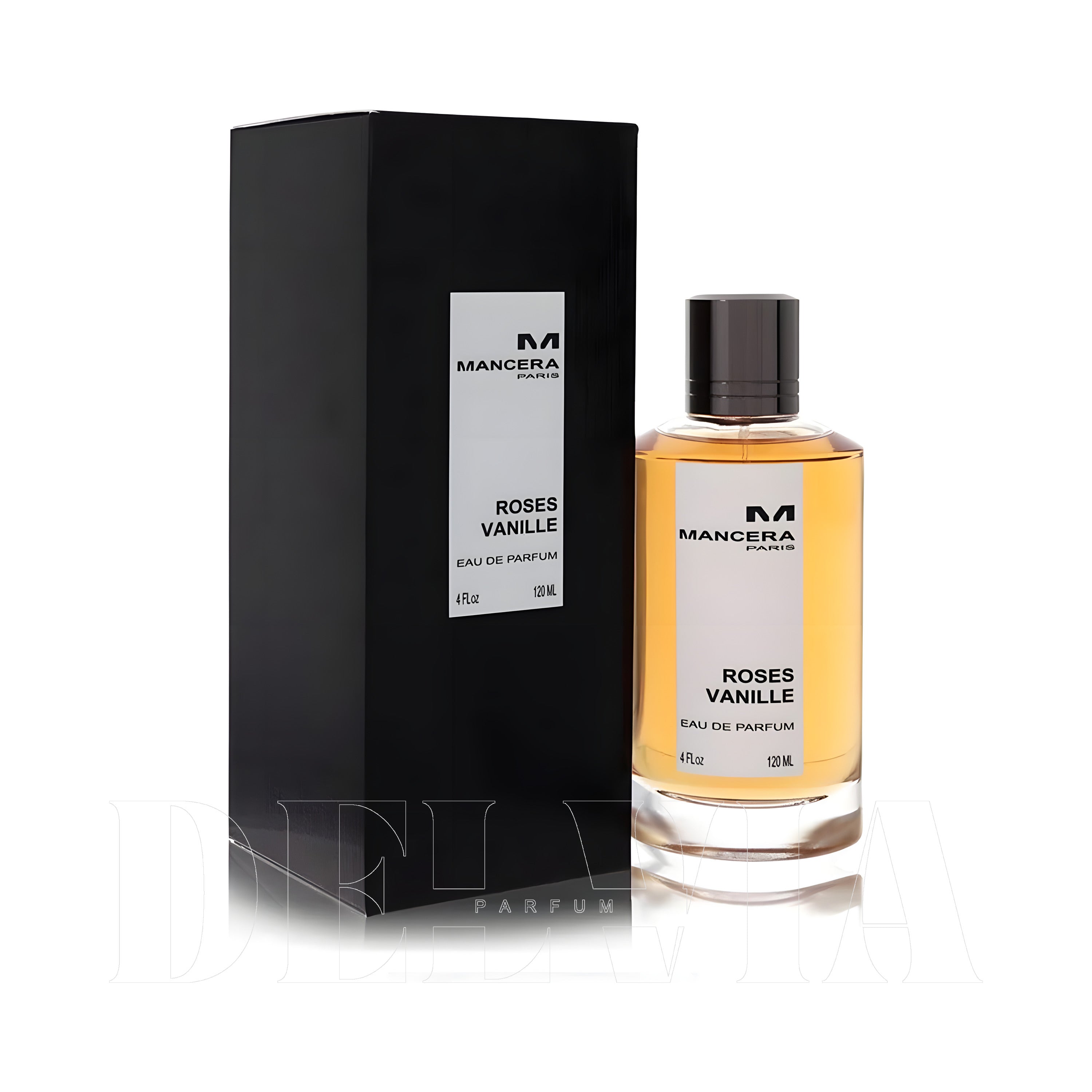 Mancera Roses Vanille 2 ml dekant parfüm — kutu ve şişe görseli