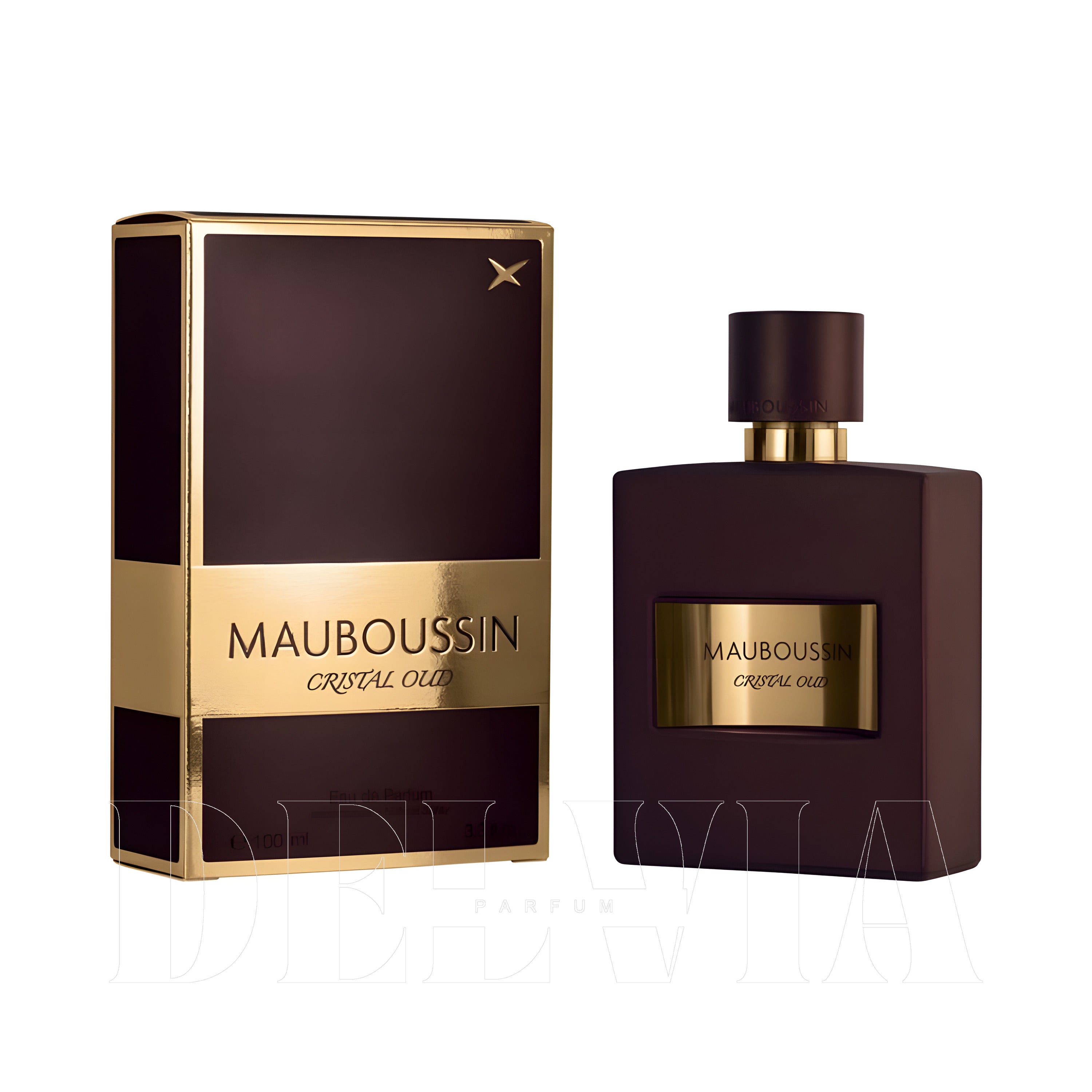 Mauboussin Cristal Oud 8 ml dekant parfüm — kutu ve şişe görseli