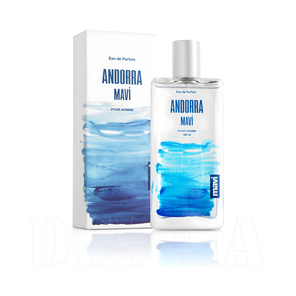 Mavi Andorra 15 ml dekant parfüm — kutu ve şişe görseli