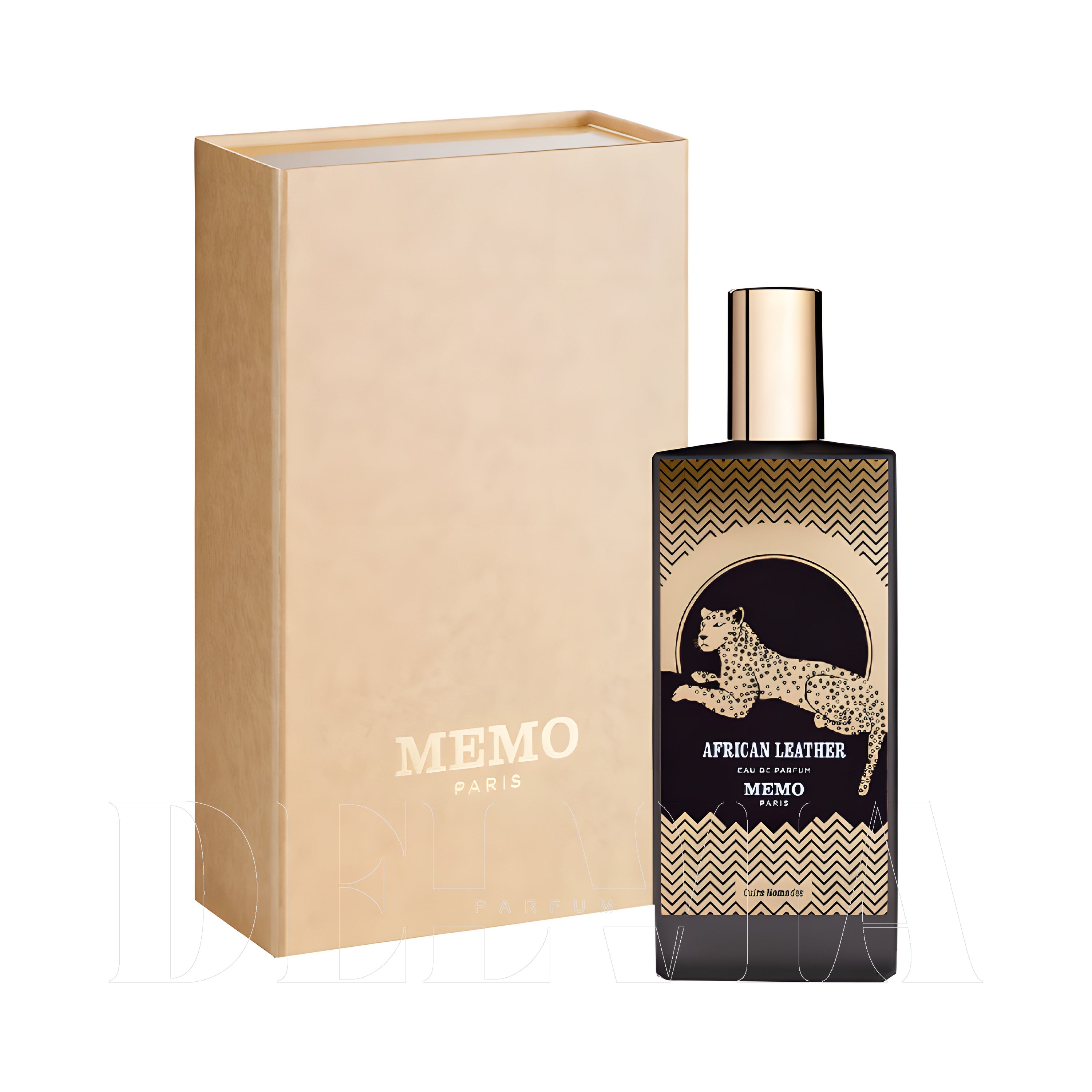 Memo African Leather 2 ml dekant parfüm — kutu ve şişe görseli