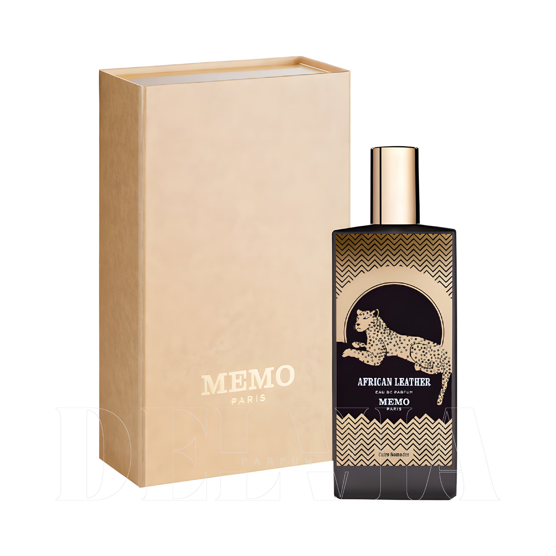 Memo African Leather 8 ml dekant parfüm — kutu ve şişe görseli