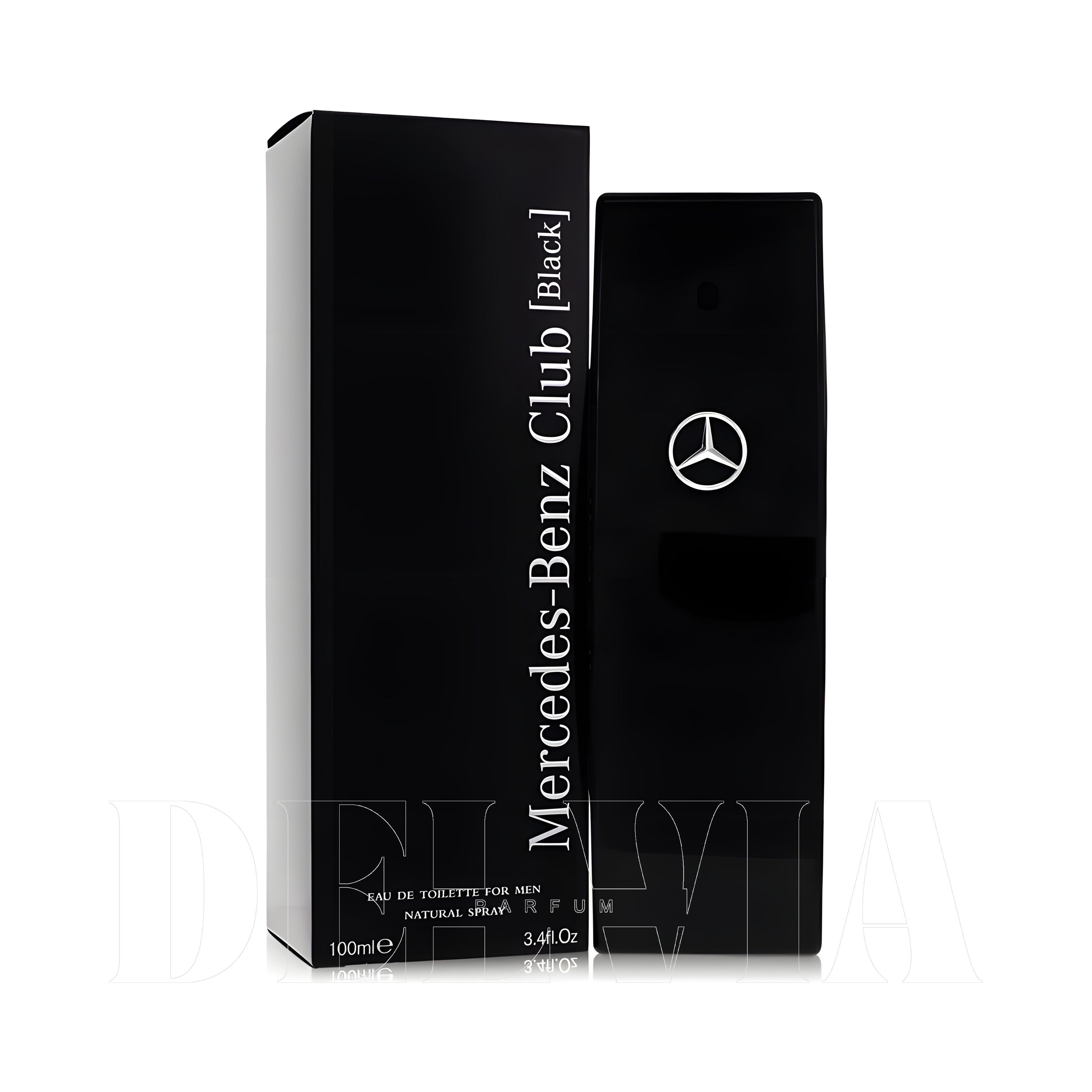 Mercedes Benz Club Black 2 ml dekant parfüm — kutu ve şişe görseli