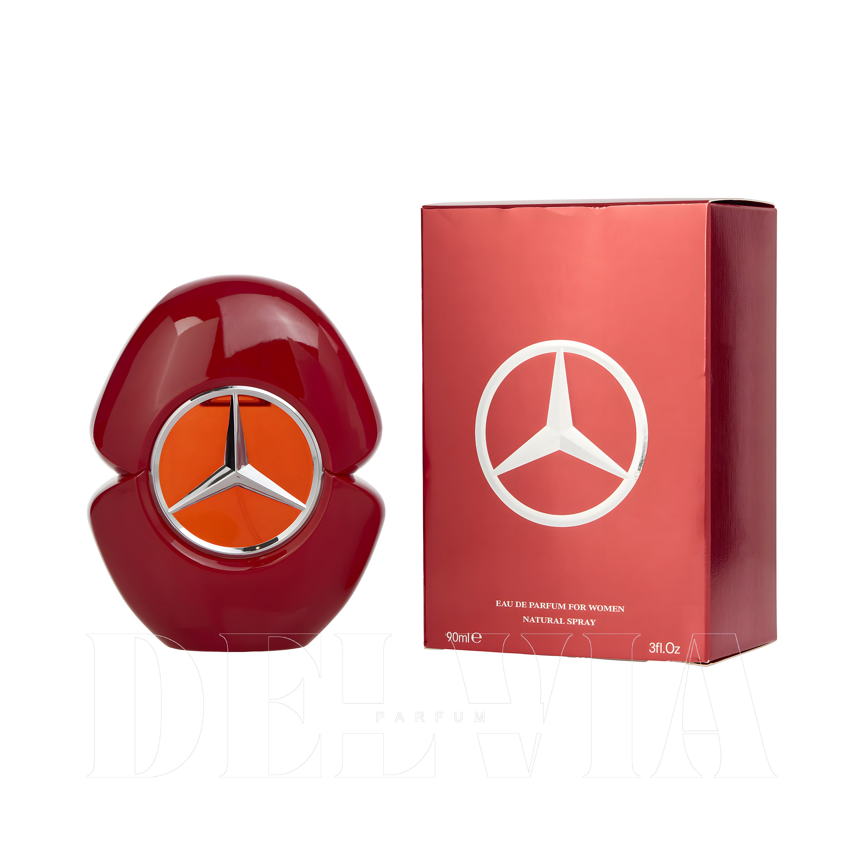 Mercedes Benz Parfums Woman In Red Tam Boy Parfum — kutu ve şişe görseli