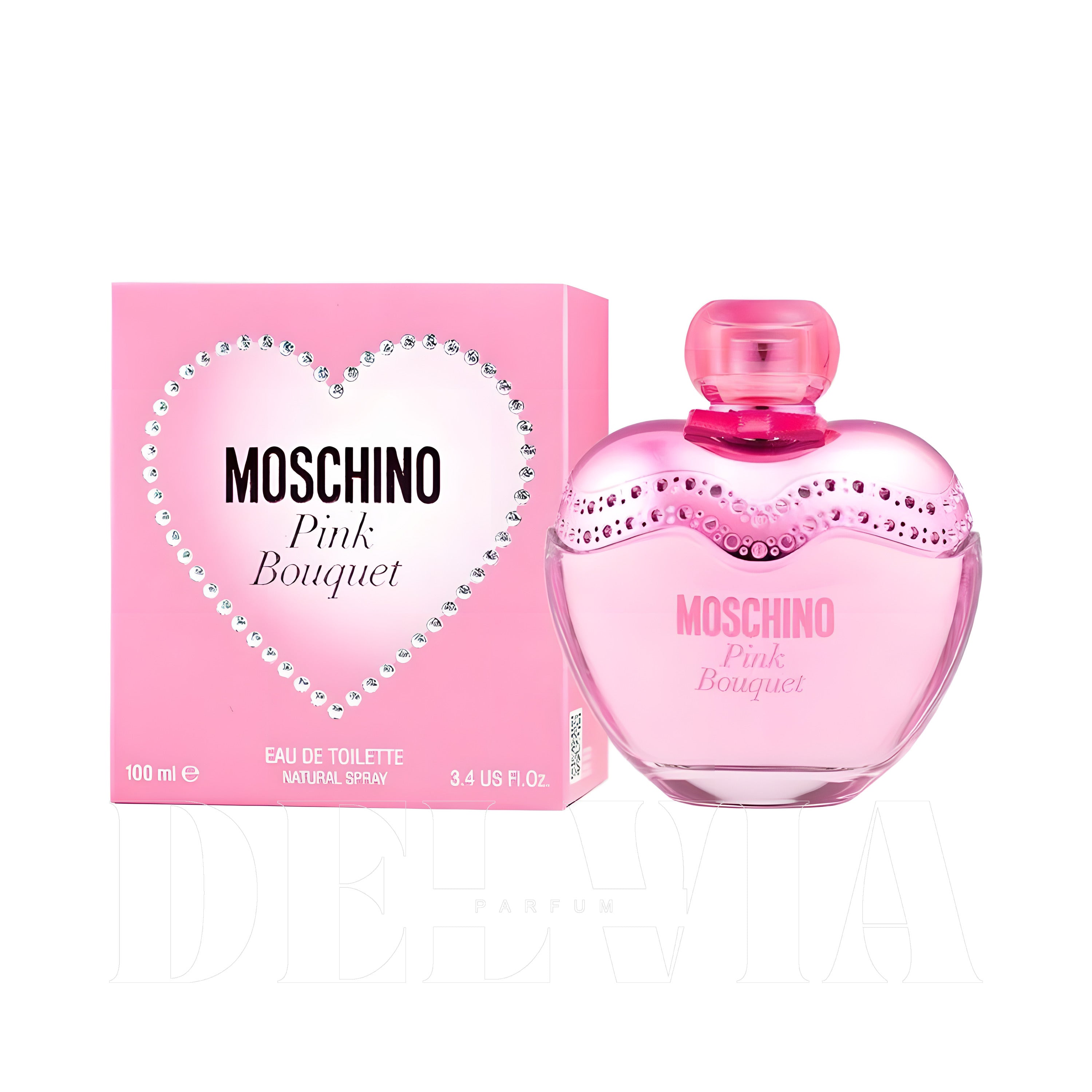 Moschino Pink Bouquet Tam Boy Parfum — kutu ve şişe görseli