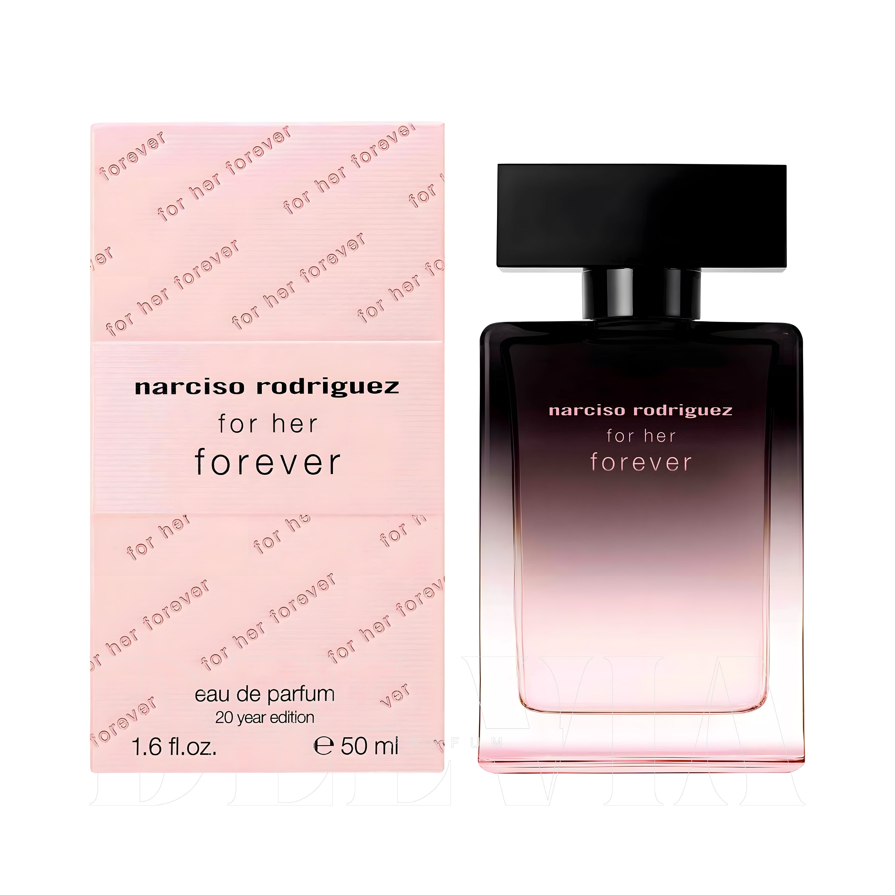 Narciso Rodriguez For Her Forever 1 ml dekant parfüm — kutu ve şişe görseli