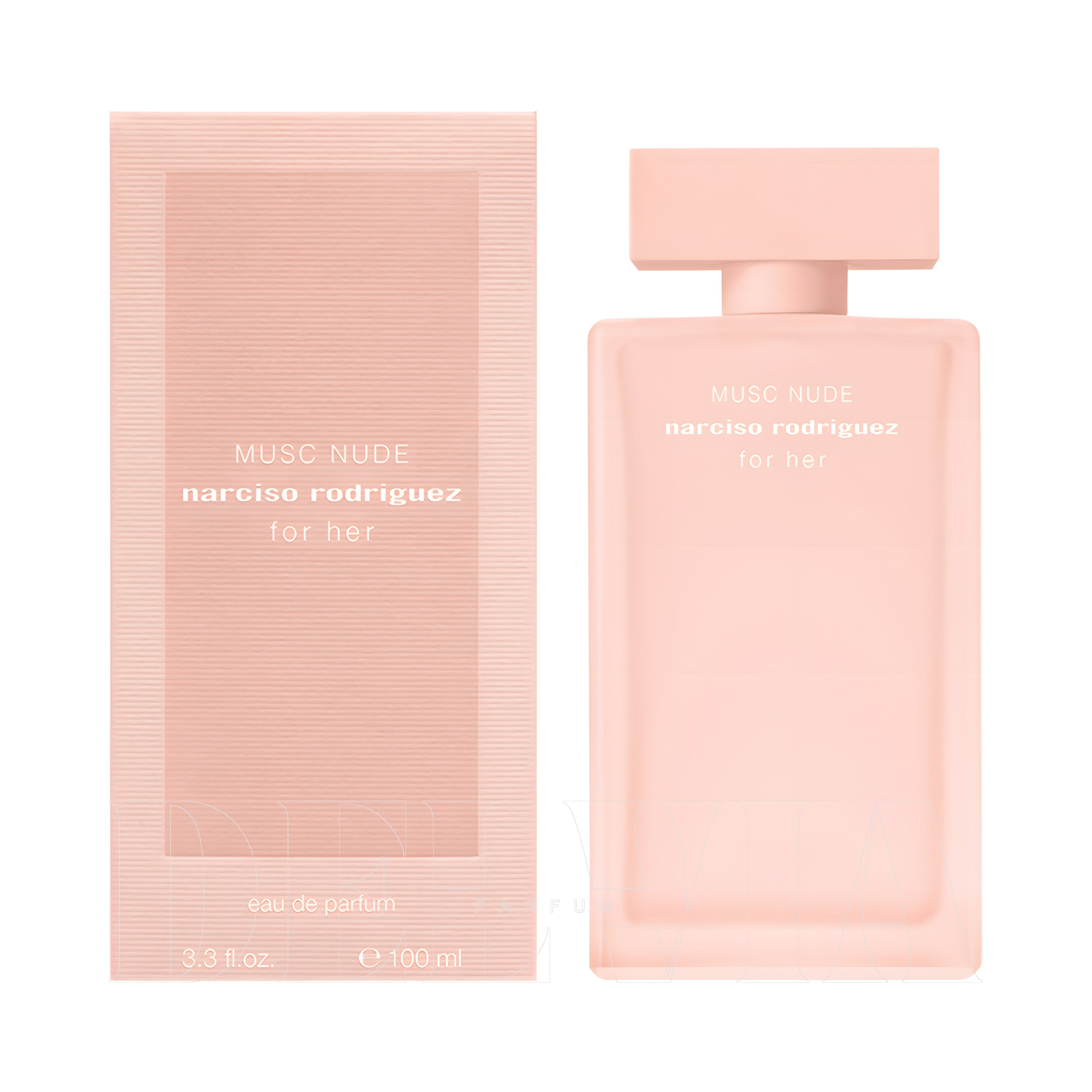 Narciso Rodriguez For Her Musc Nude 3 ml dekant parfüm — kutu ve şişe görseli