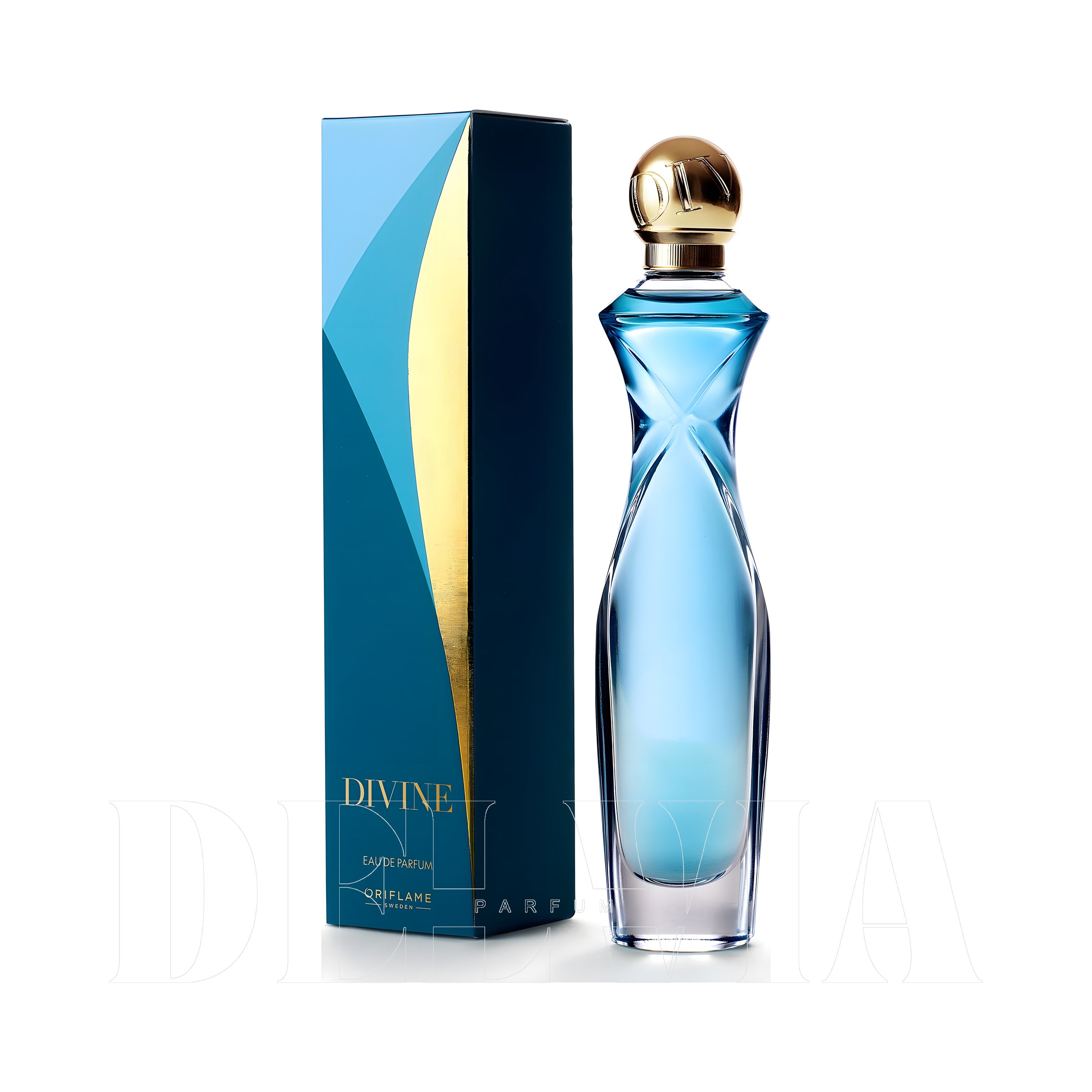 Oriflame Divine 5 ml dekant parfüm — kutu ve şişe görseli
