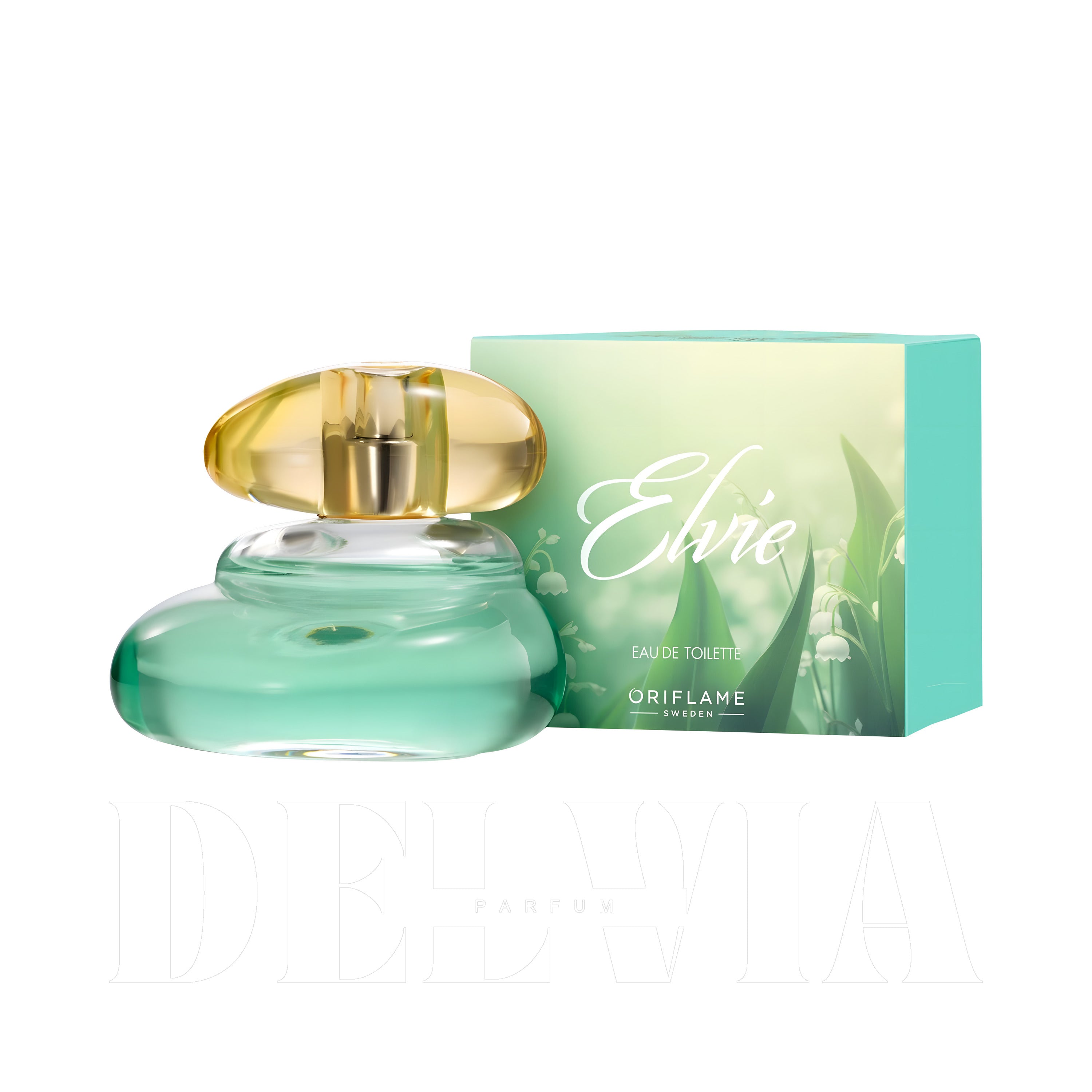 Oriflame Elvie 5 ml dekant parfüm — kutu ve şişe görseli