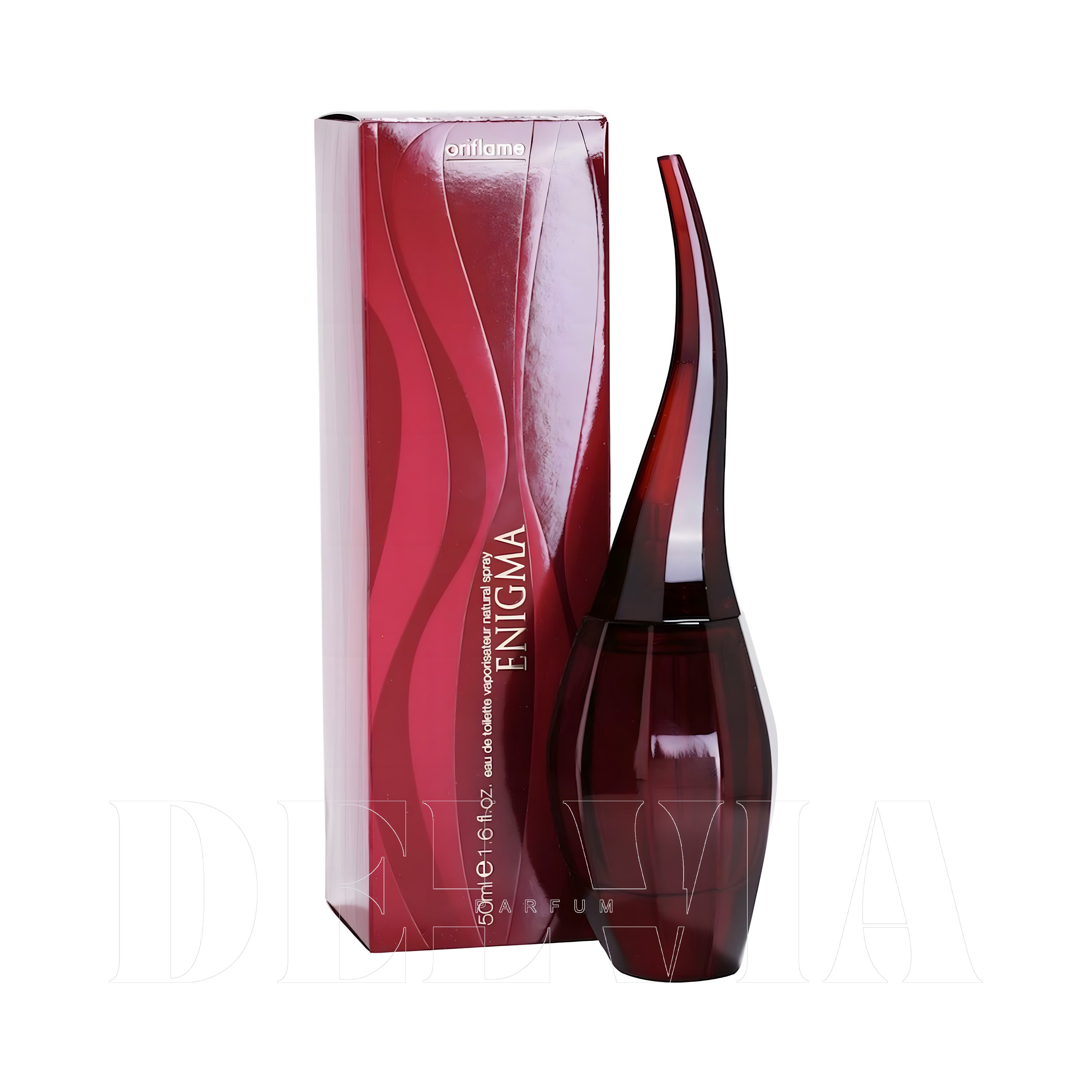 Oriflame Enigma Bayan 15 ml dekant parfüm — kutu ve şişe görseli