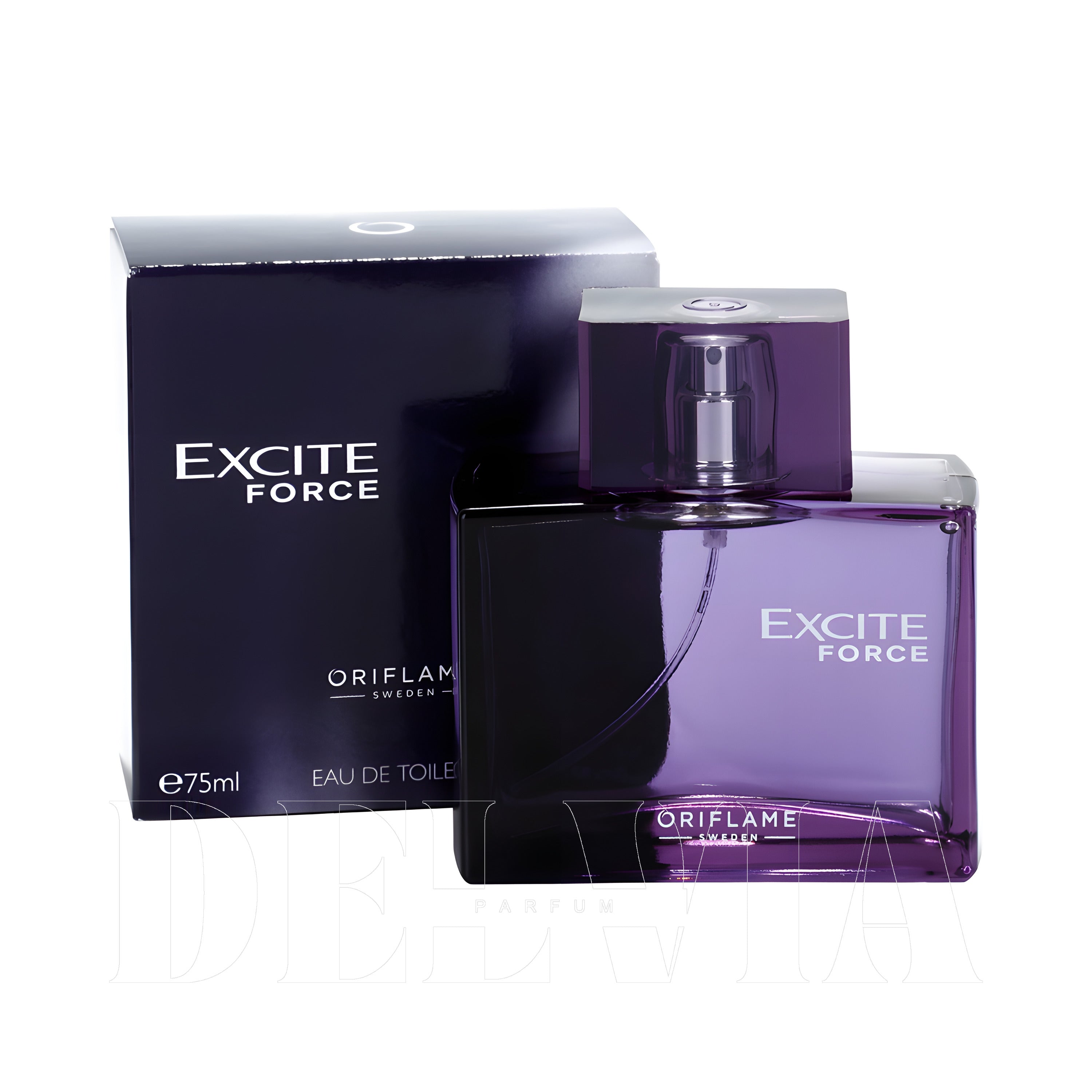 Oriflame Excite Force 5 ml dekant parfüm — kutu ve şişe görseli