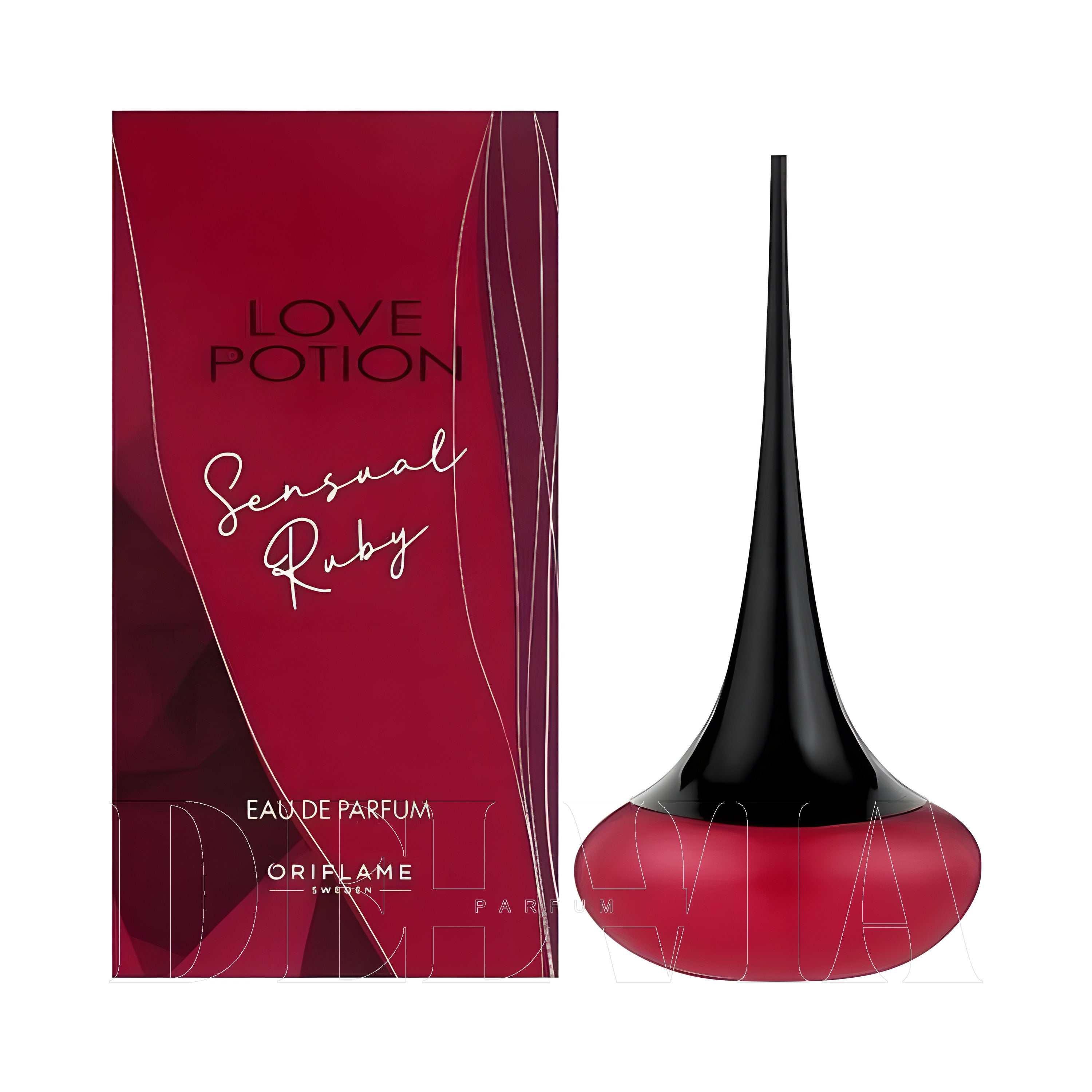 Oriflame Love Potion Sensual Ruby 1 ml dekant parfüm — kutu ve şişe görseli