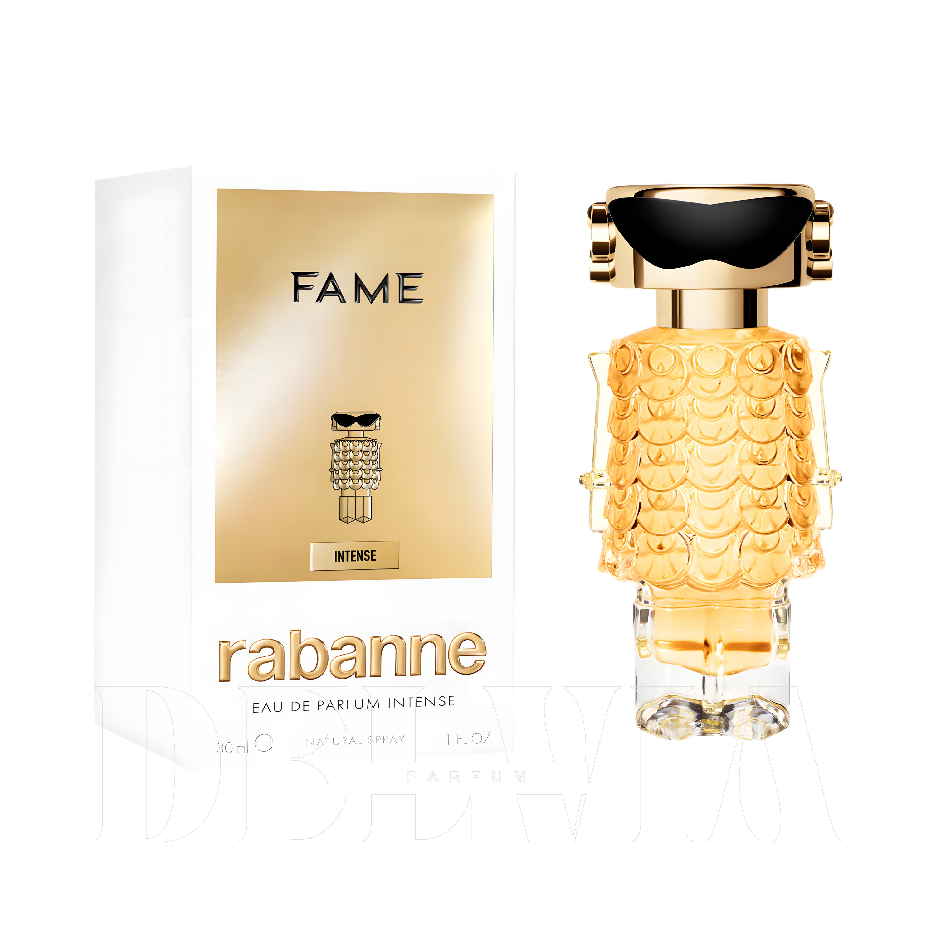 Paco Rabanne Fame Intense 15 ml dekant parfüm — kutu ve şişe görseli