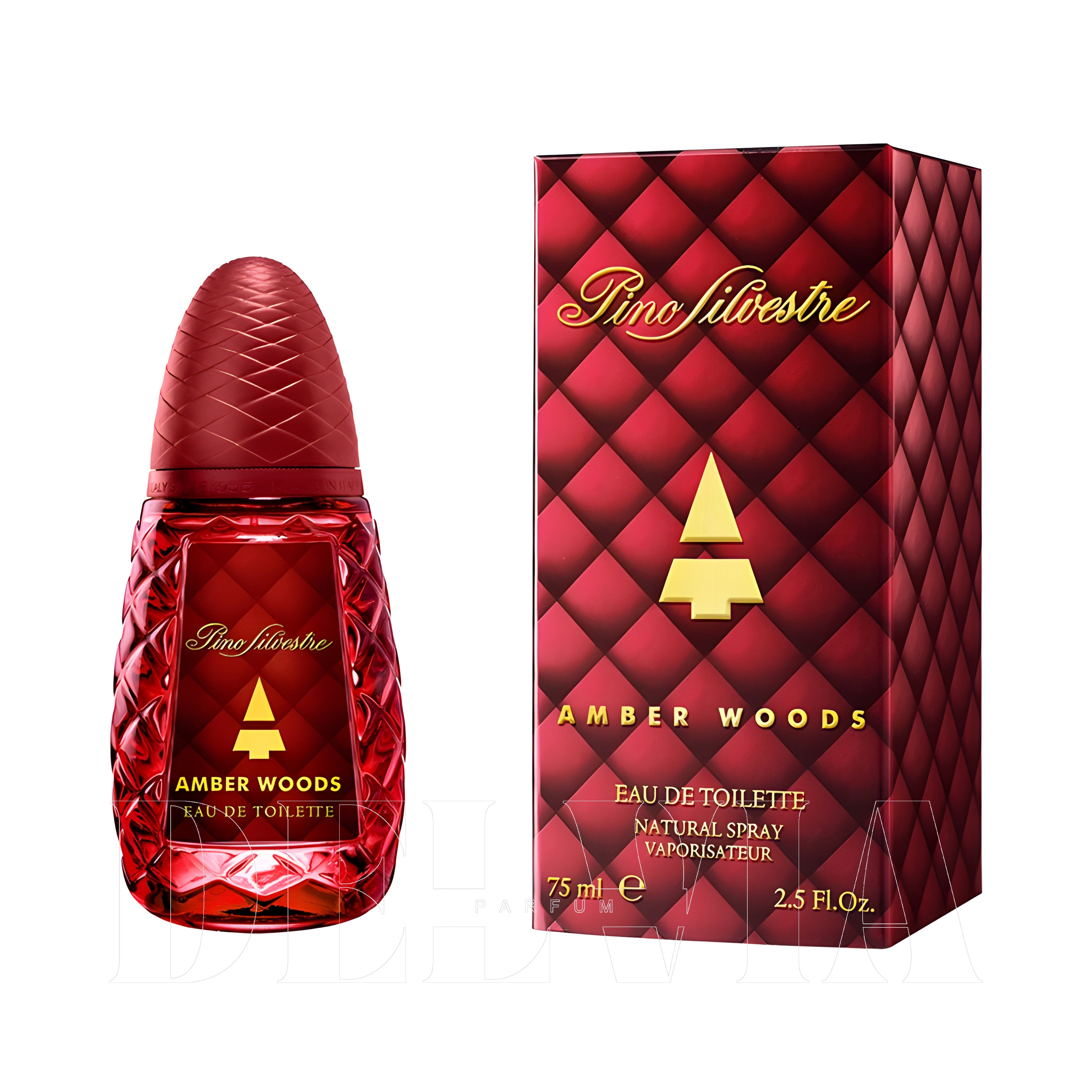 Pino Silvestre Amber Woods 8 ml dekant parfüm — kutu ve şişe görseli