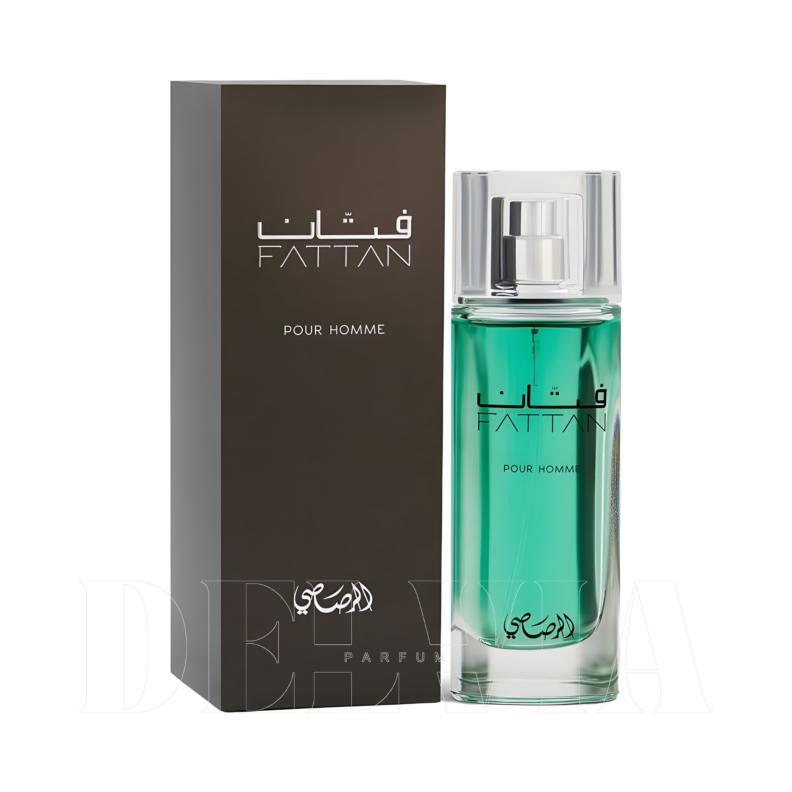 Rasasi Fattan Katı Parfum — kutu ve şişe görseli