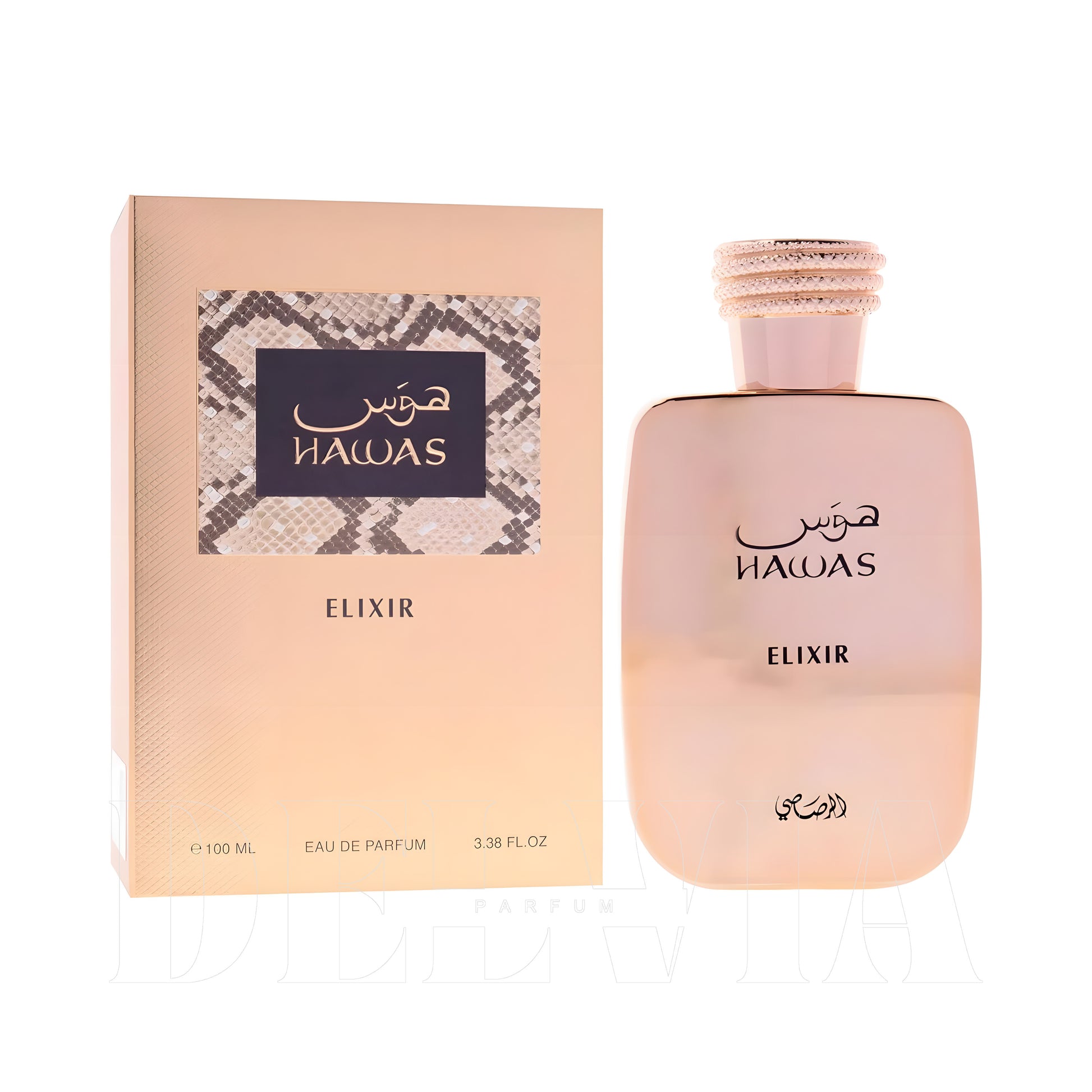 Rasasi Hawas Elixir Araba Kokusu — kutu ve şişe görseli