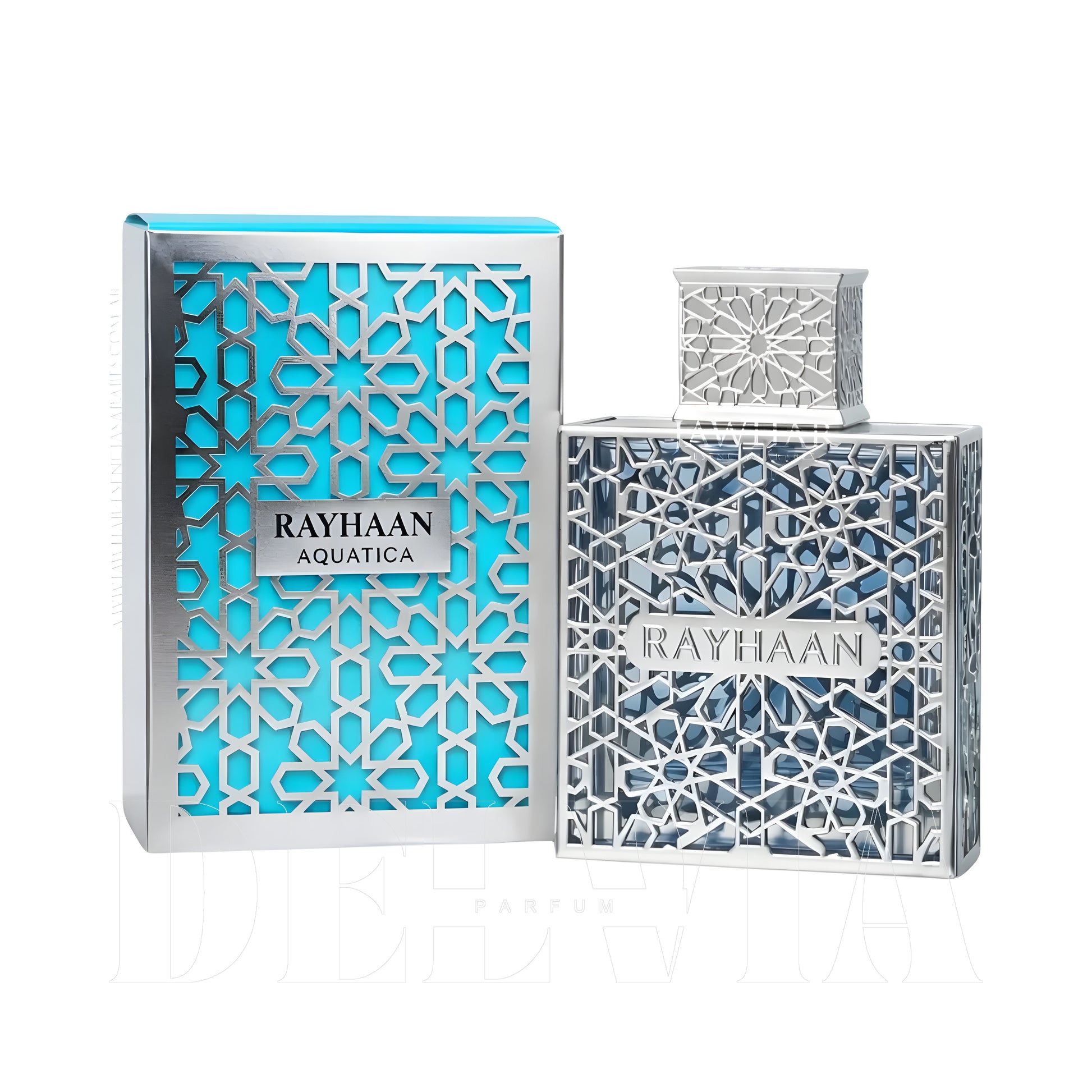 Rayhaan Aquatica 2 ml dekant parfüm — kutu ve şişe görseli