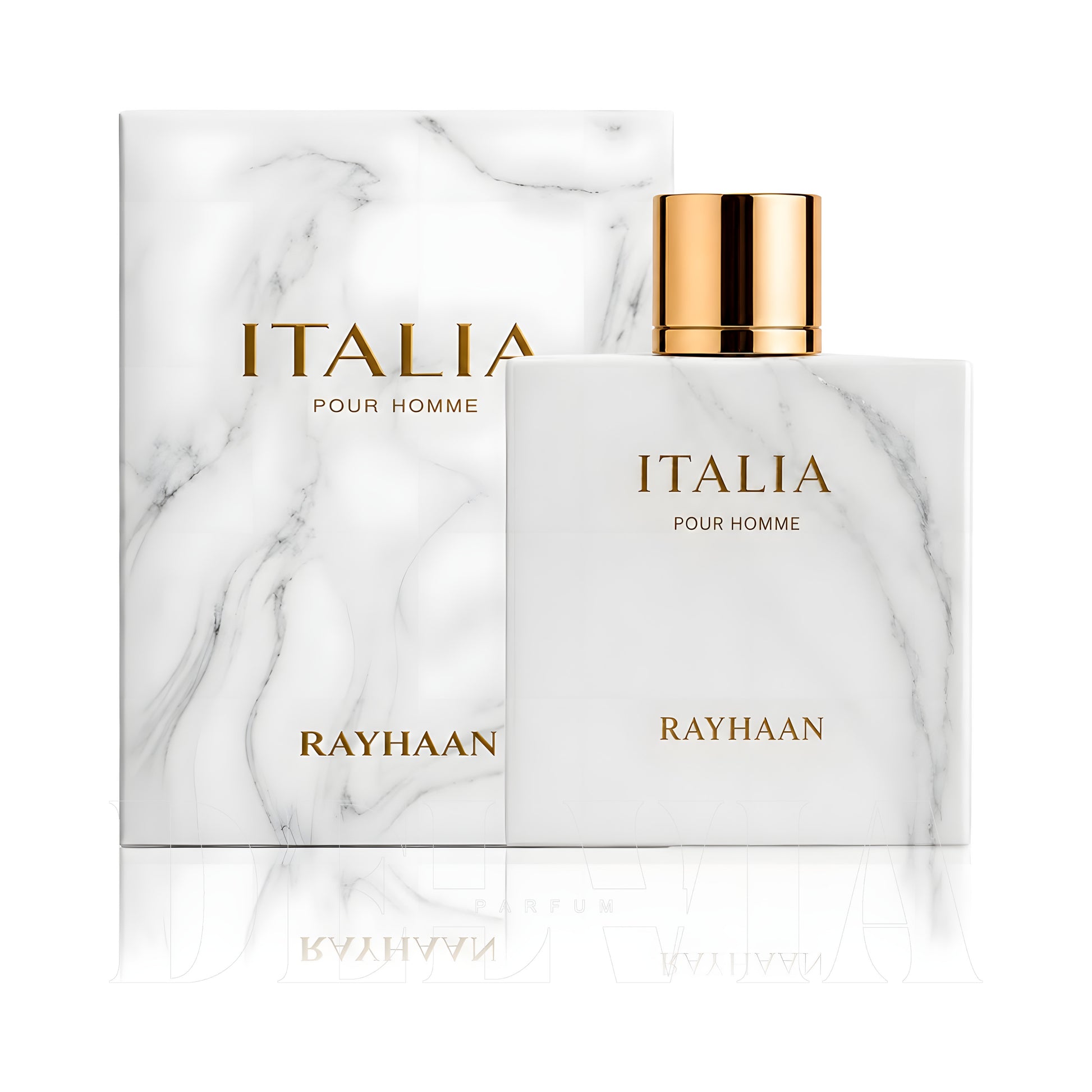 Rayhaan Italia 2 ml dekant parfüm — kutu ve şişe görseli