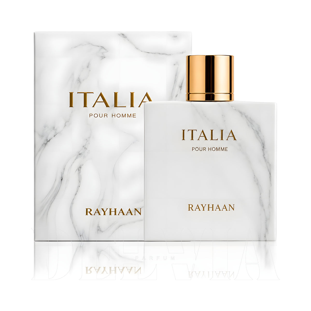 Rayhaan Italia 2 ml dekant parfüm — kutu ve şişe görseli