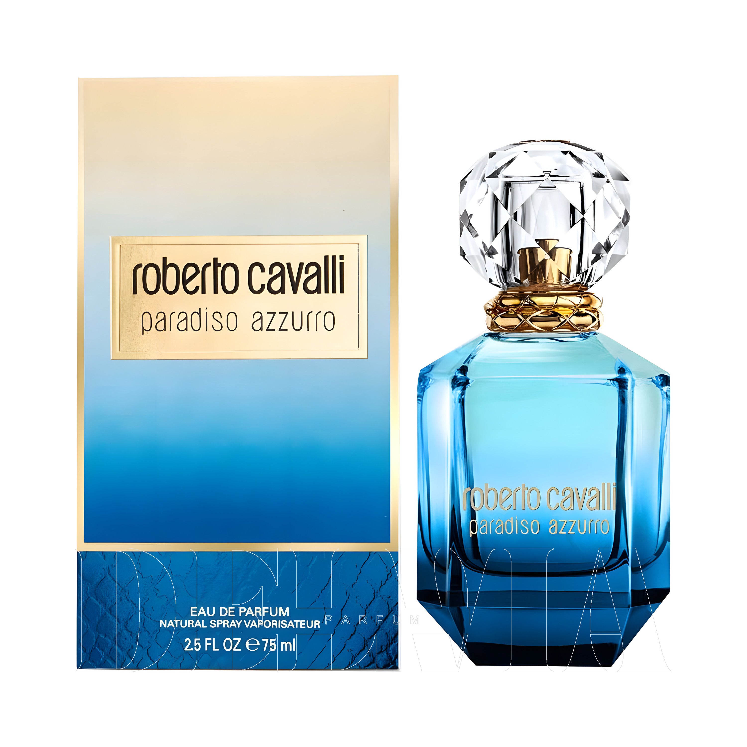 Roberto Cavalli Paradiso Azzurro 20 ml dekant parfüm — kutu ve şişe görseli