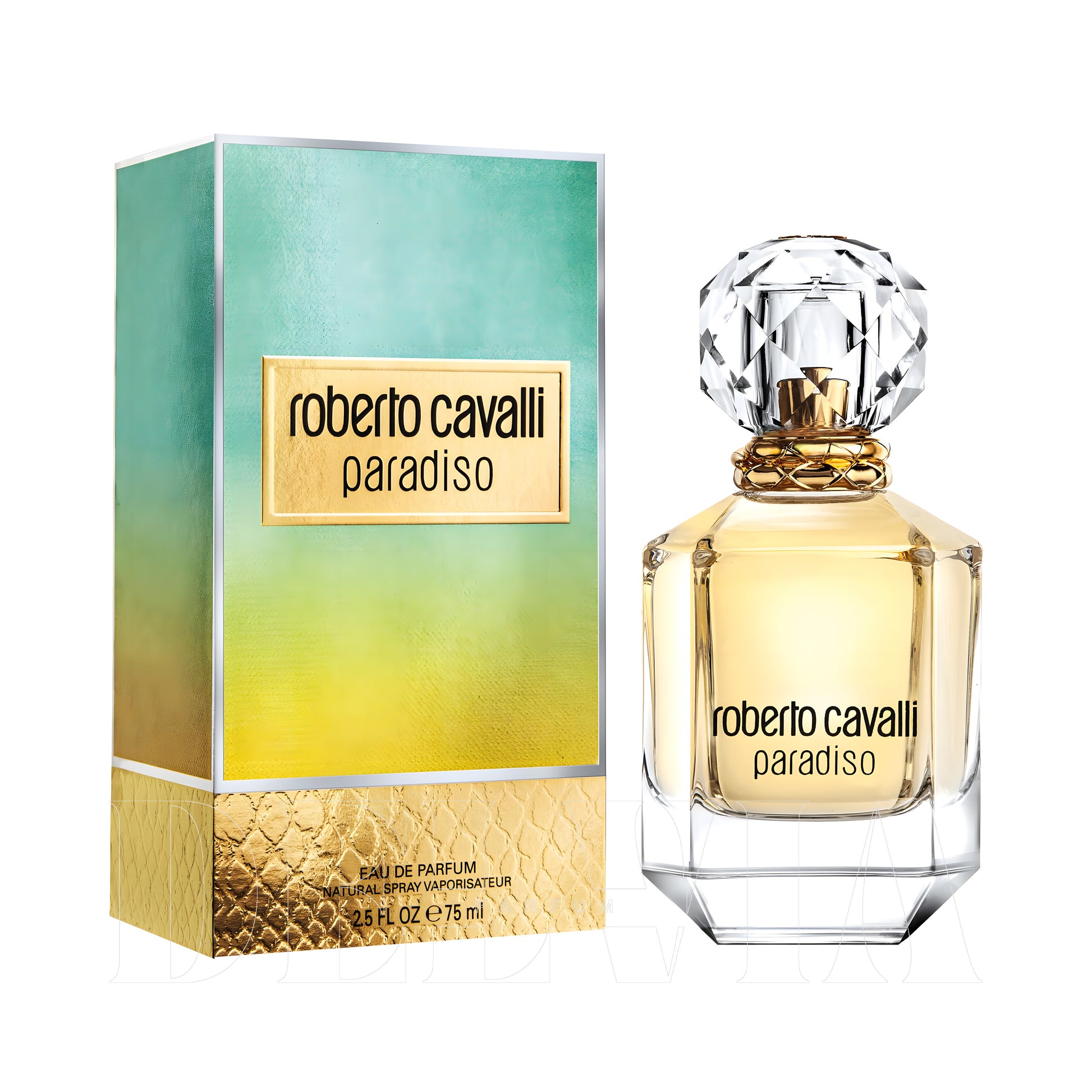 Roberto Cavalli Paradiso 20 ml dekant parfüm — kutu ve şişe görseli