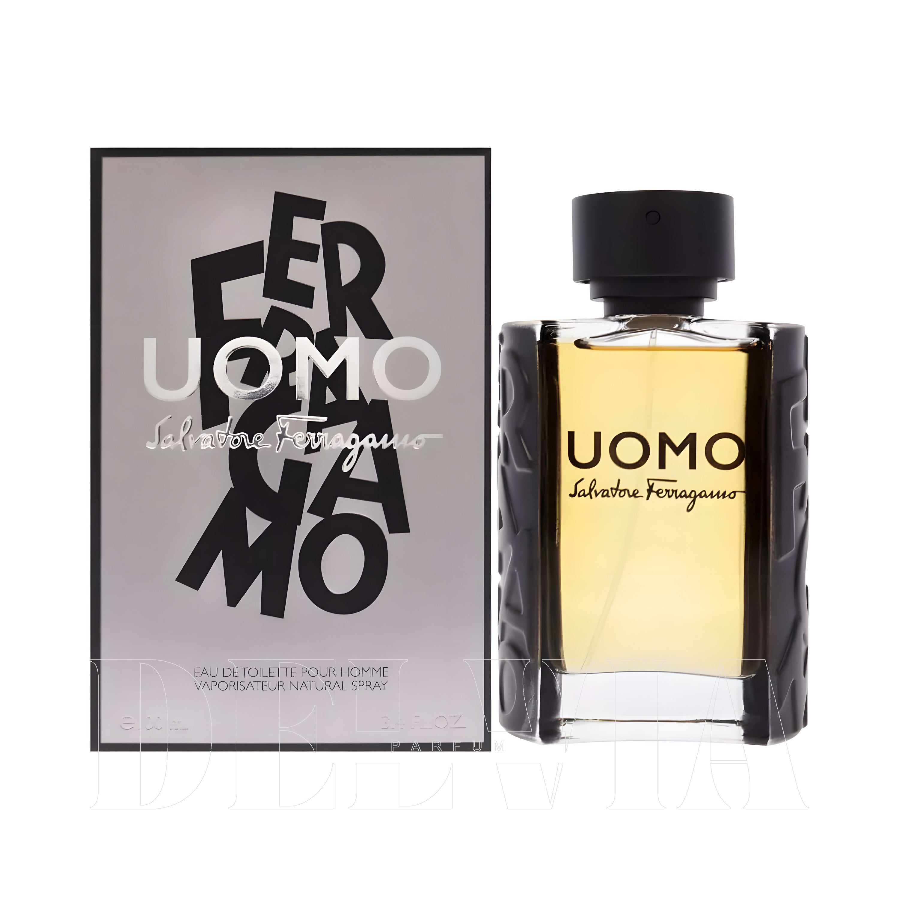 Salvatore Ferragamo Uomo 1 ml dekant parfüm — kutu ve şişe görseli