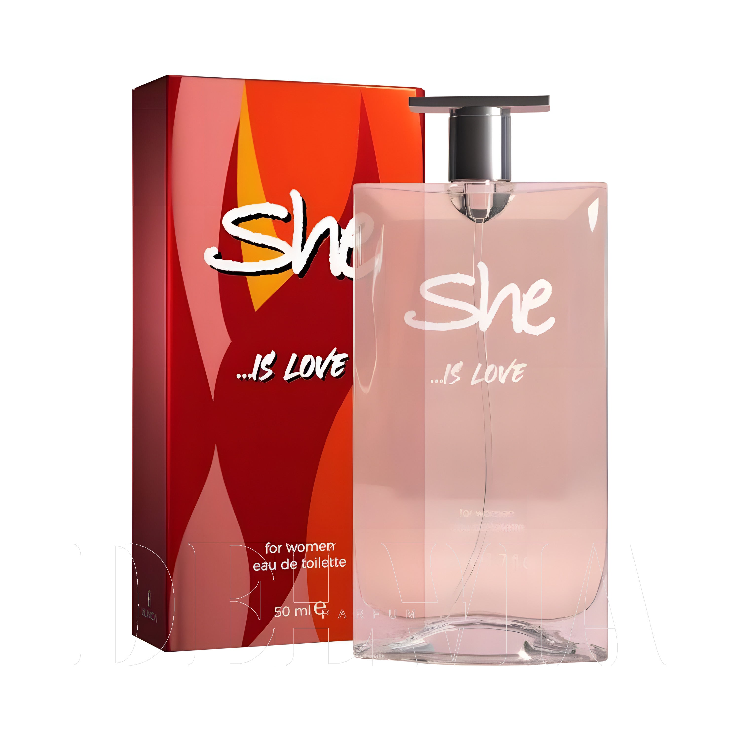 She Is Love 3 ml dekant parfüm — kutu ve şişe görseli