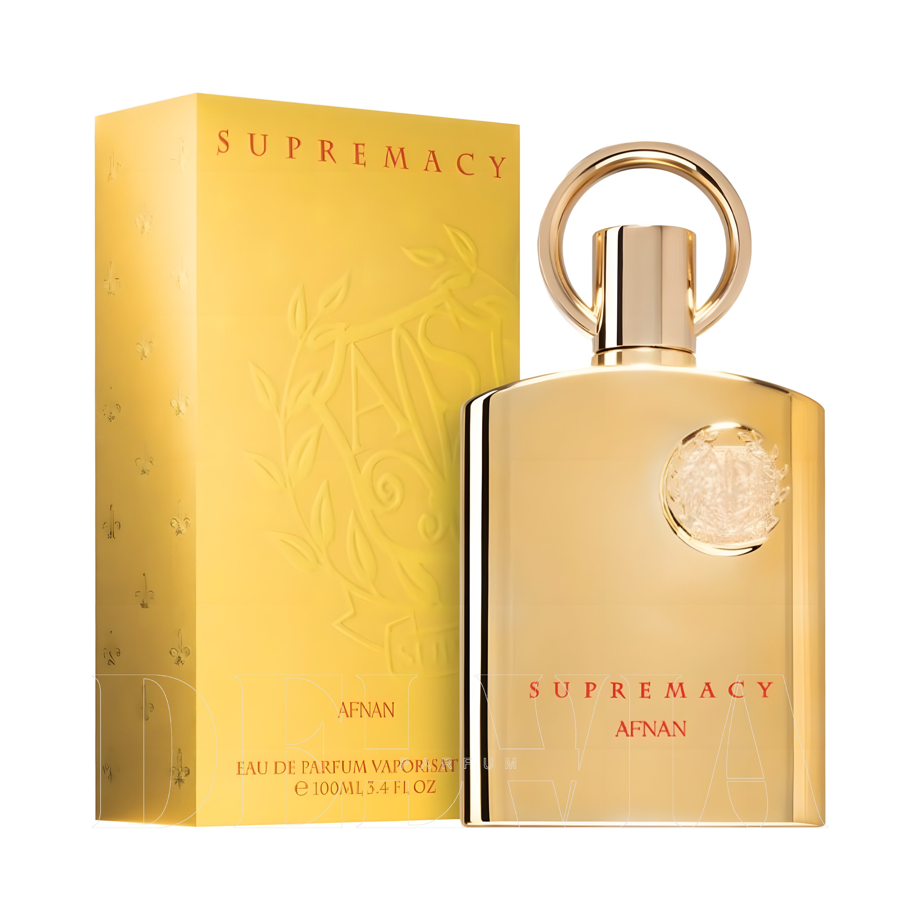 Supremacy Afnan Gold 1 ml dekant parfüm — kutu ve şişe görseli