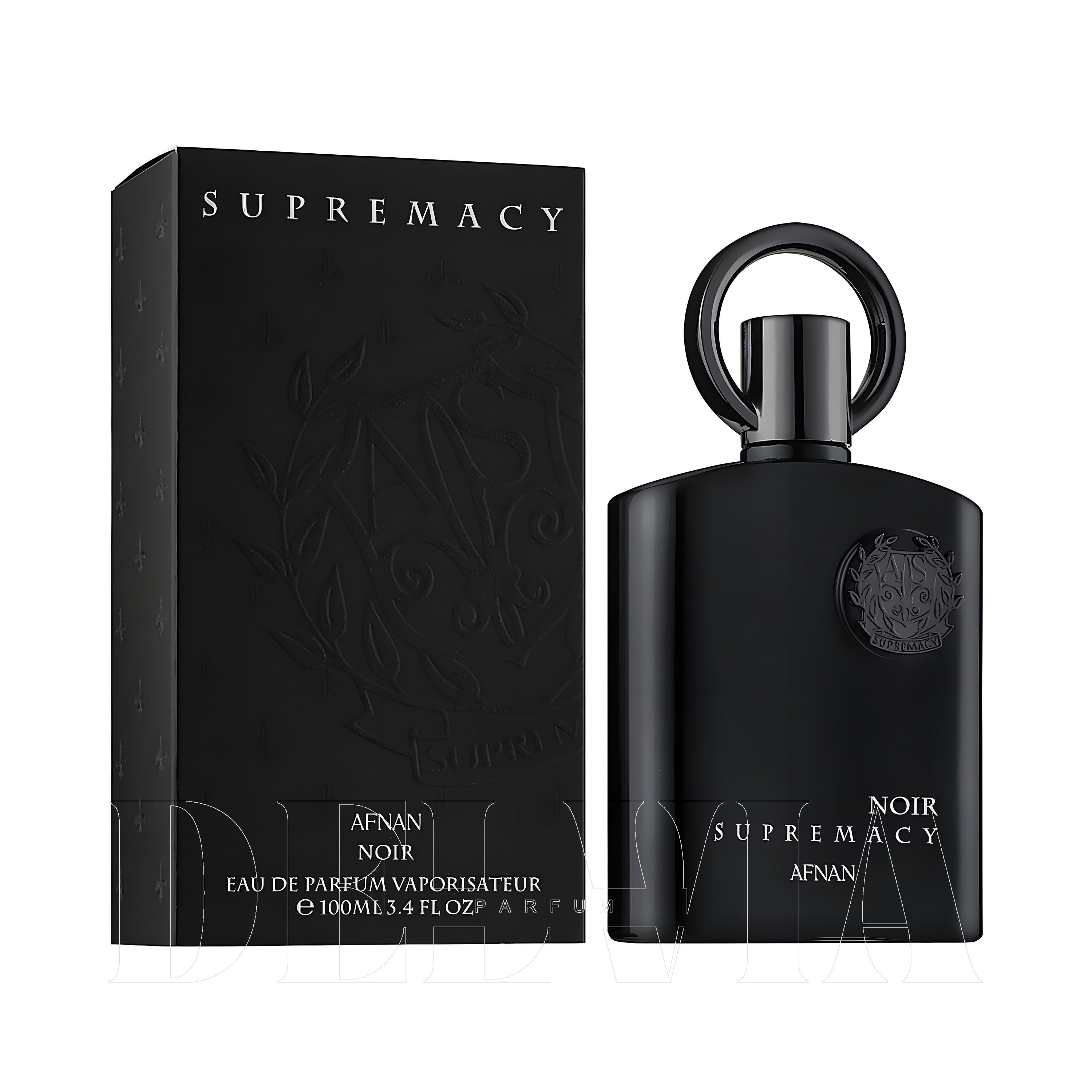 Supremacy Afnan Noir 1 ml dekant parfüm — kutu ve şişe görseli