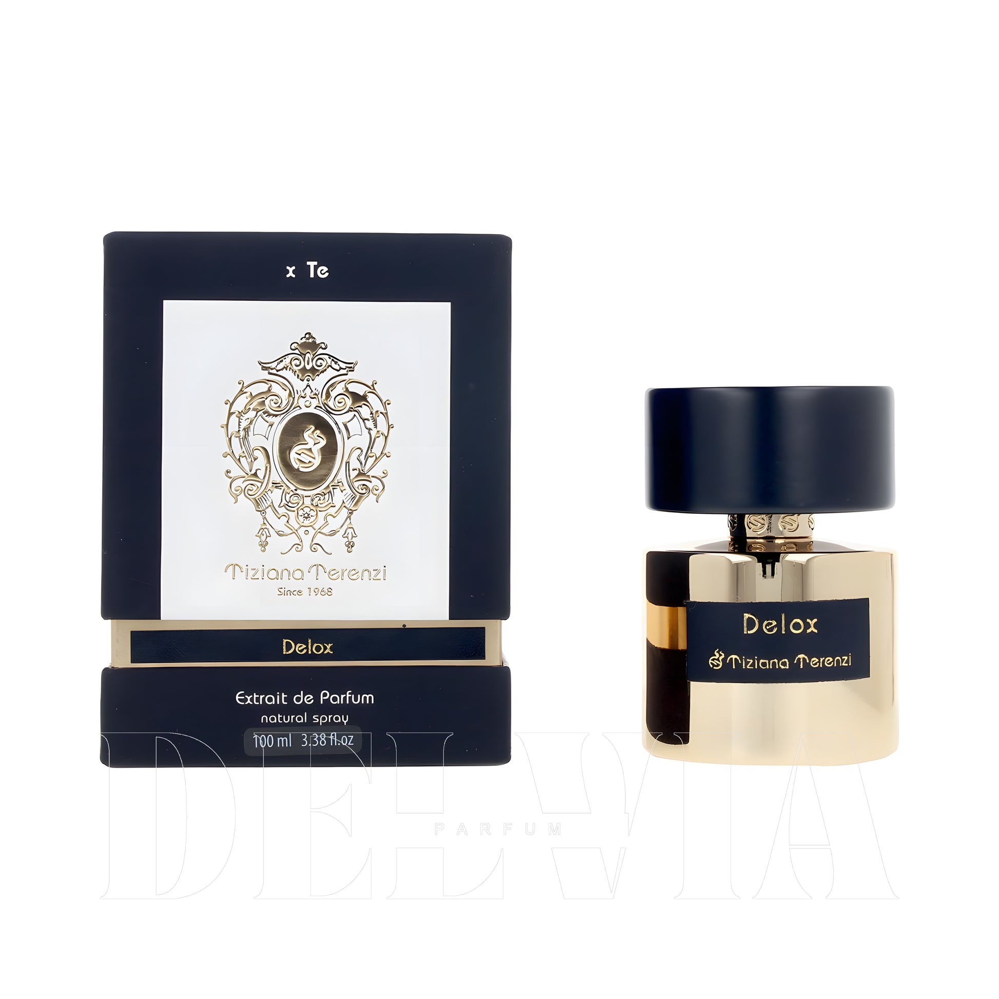 Tiziana Terenzi Delox Extrait De 2 ml dekant parfüm — kutu ve şişe görseli