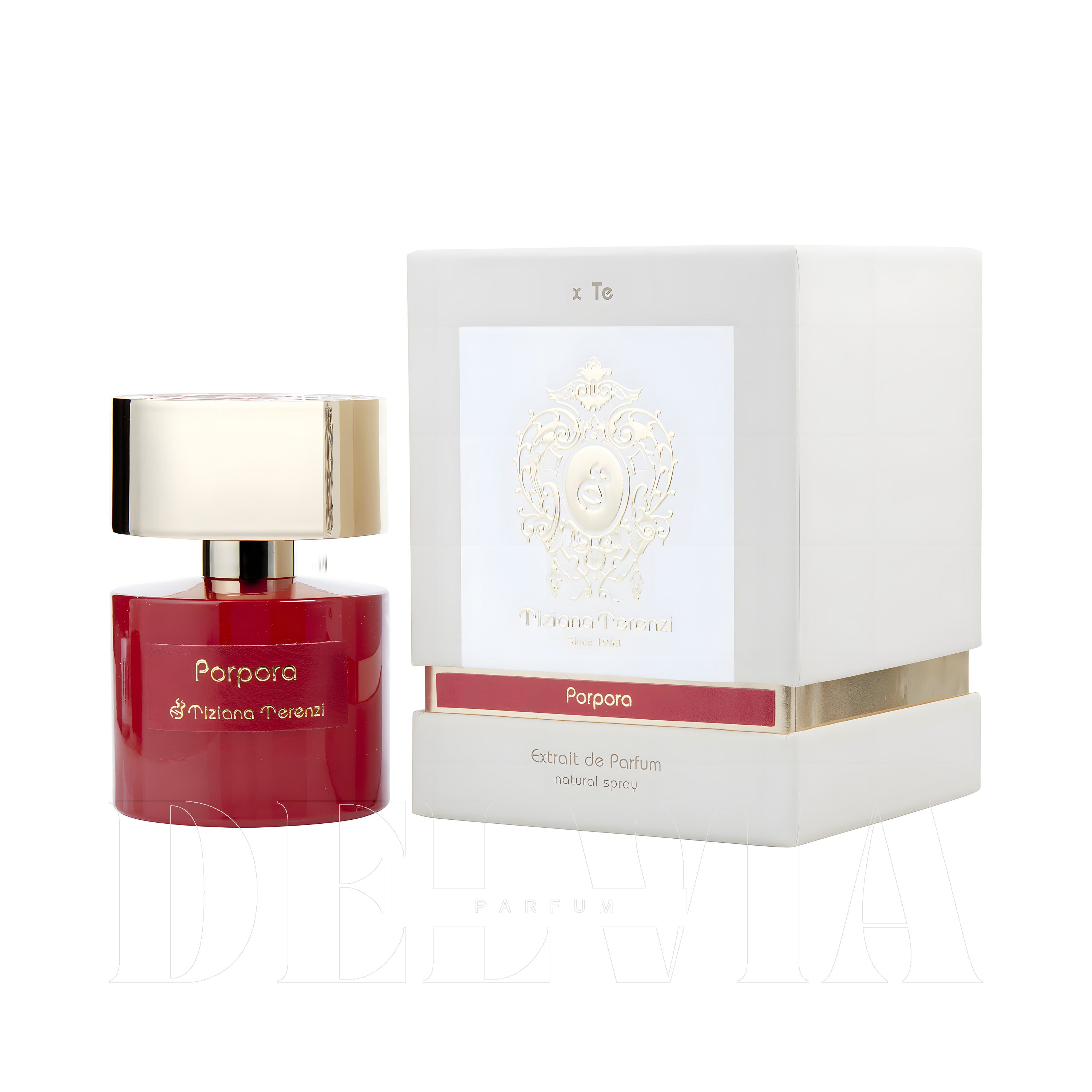 Tiziana Terenzi Porpora Extrait De Parfum 3 ml dekant parfüm — kutu ve şişe görseli
