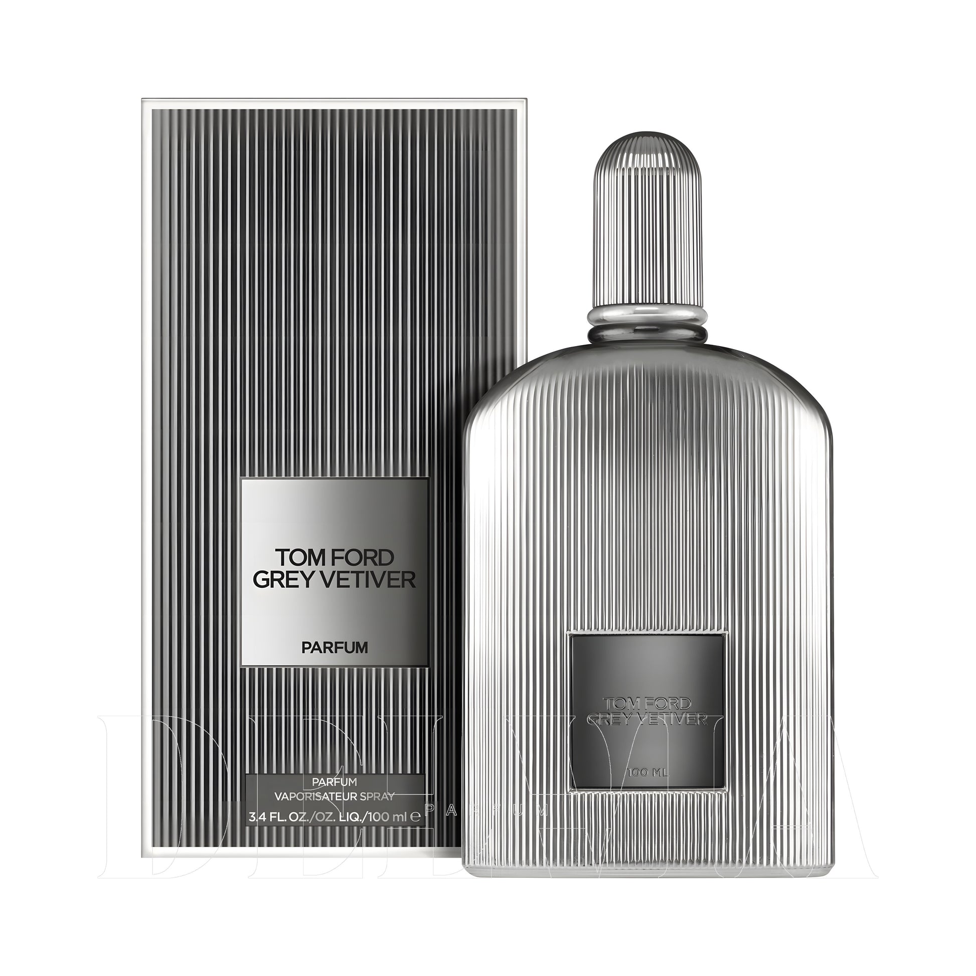 Tom Ford Grey Vetiver Parfum 1 ml dekant parfüm — kutu ve şişe görseli