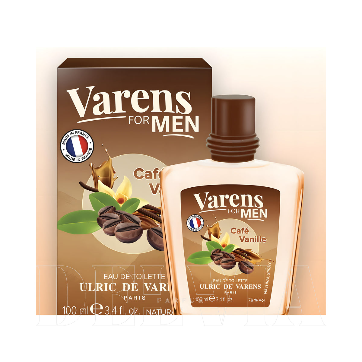 Ulric De Varens Cafe Vanille 2 ml dekant parfüm — kutu ve şişe görseli