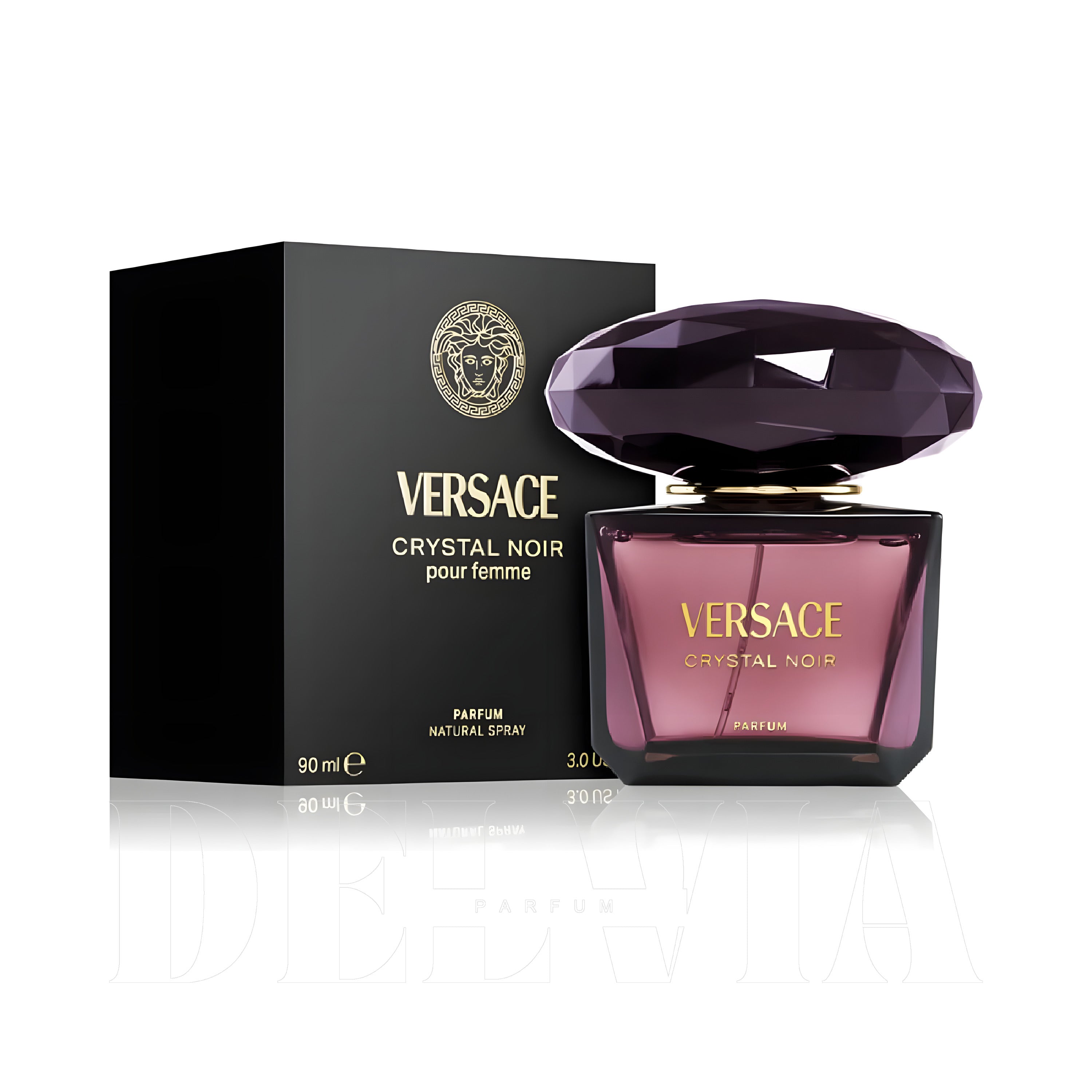 Versace Crystal Noir 1 ml dekant parfüm — kutu ve şişe görseli
