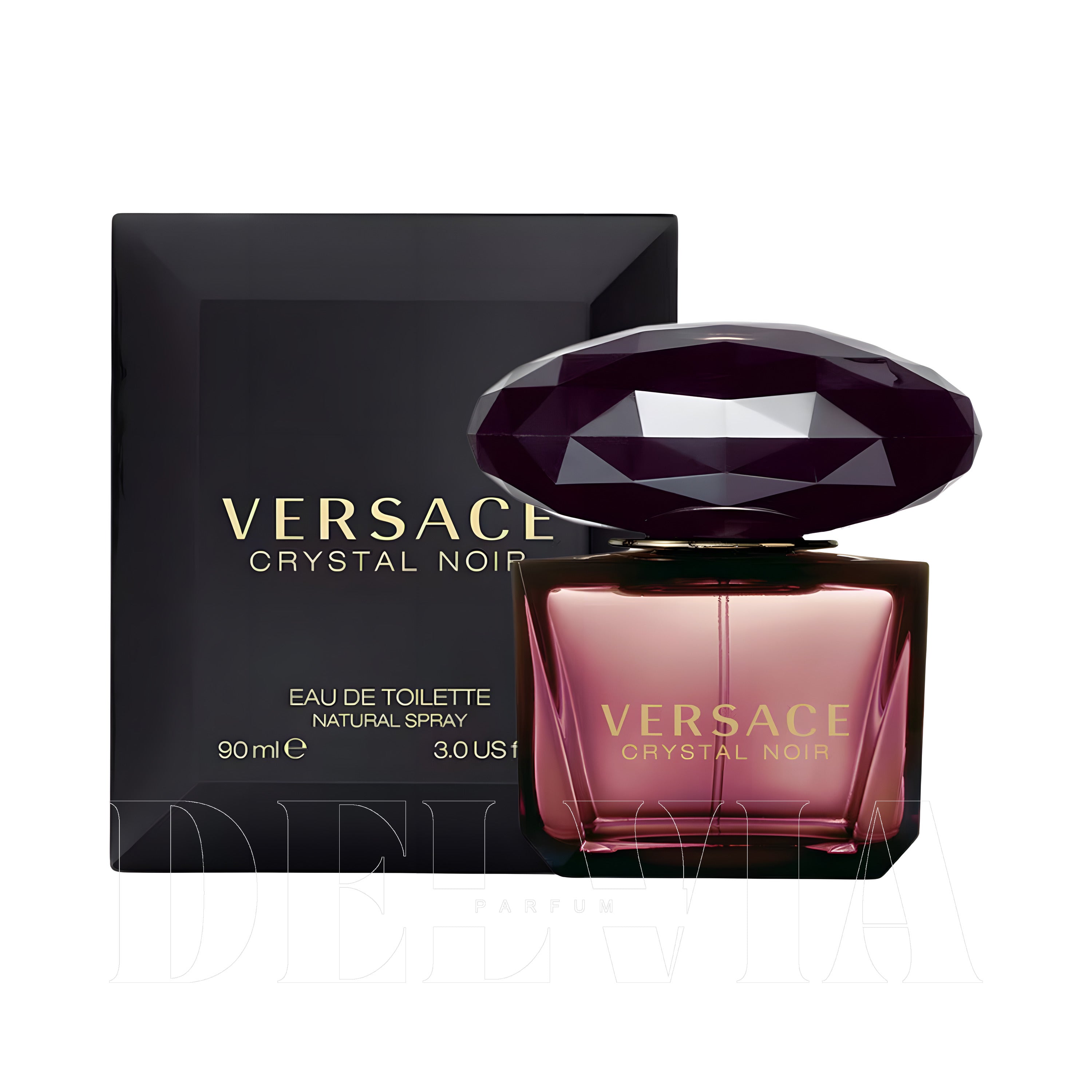 Versace Crystal Noir Edt 1 ml dekant parfüm — kutu ve şişe görseli