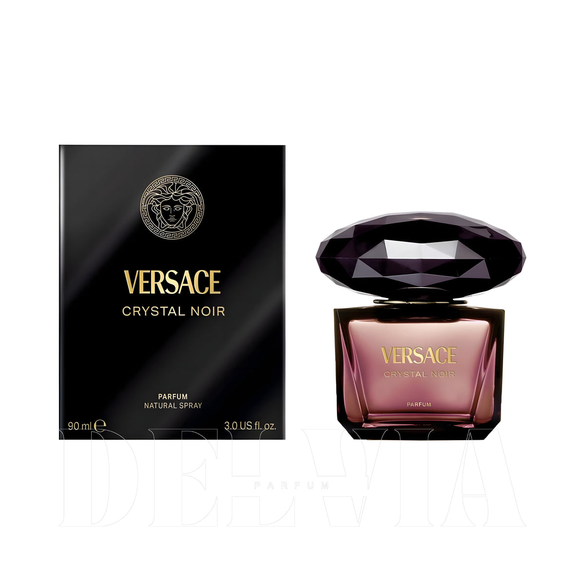 Versace Crystal Noir Perfume 2 ml dekant parfüm — kutu ve şişe görseli