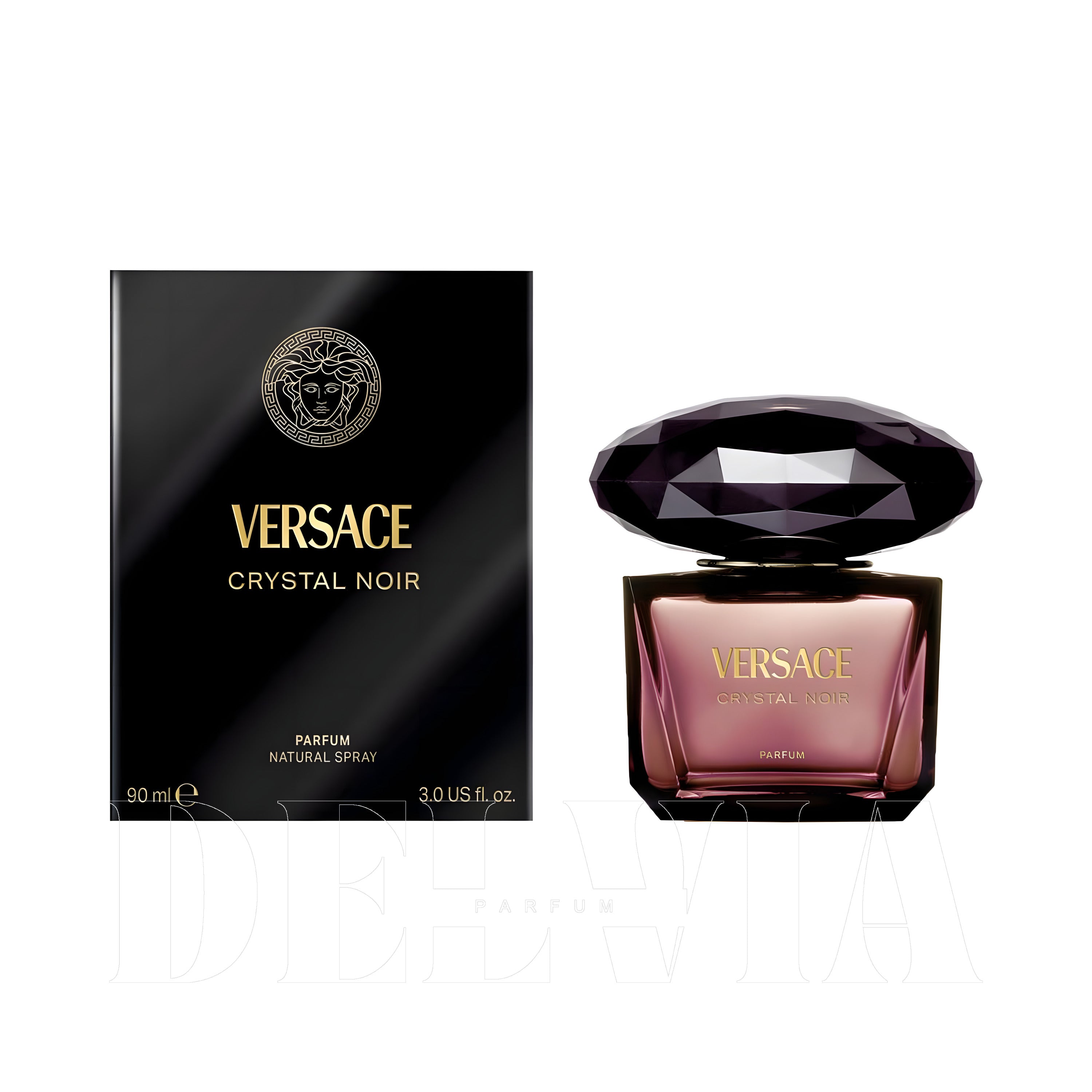 Versace Crystal Noir Perfume 5 ml dekant parfüm — kutu ve şişe görseli