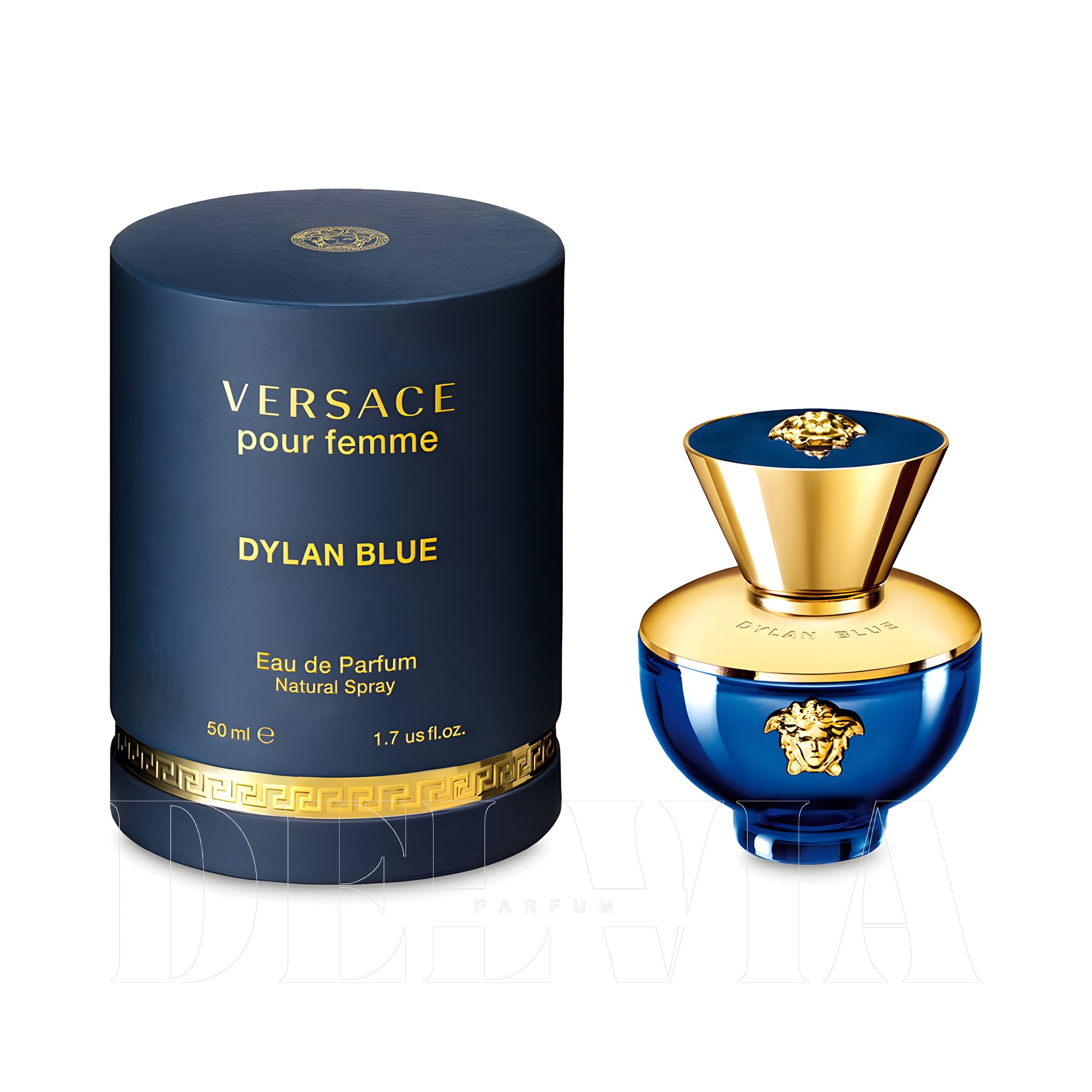 Versace Dylan Blue 3 ml dekant parfüm — kutu ve şişe görseli