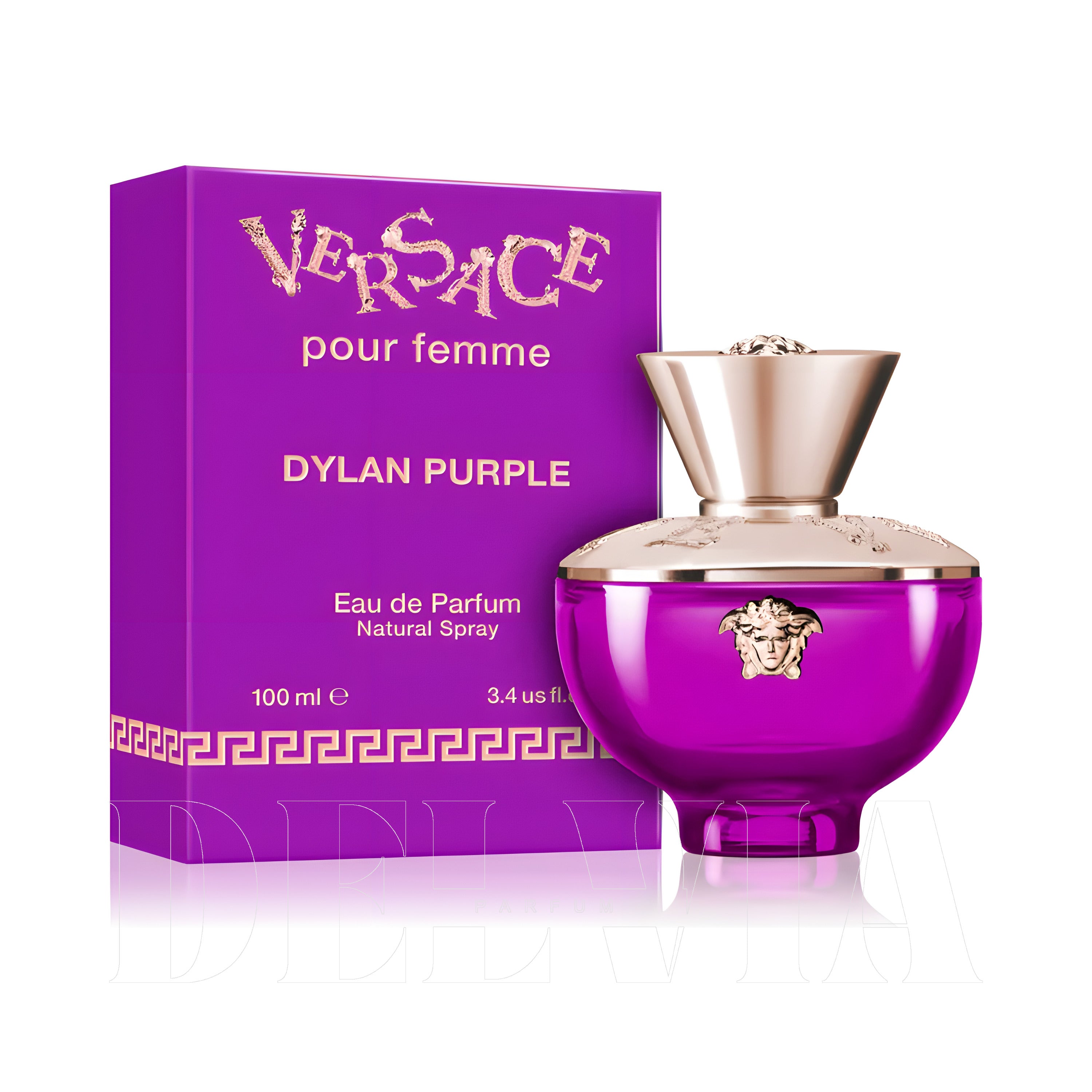 Versace Dylan Purple Pour Femme 1 ml dekant parfüm — kutu ve şişe görseli